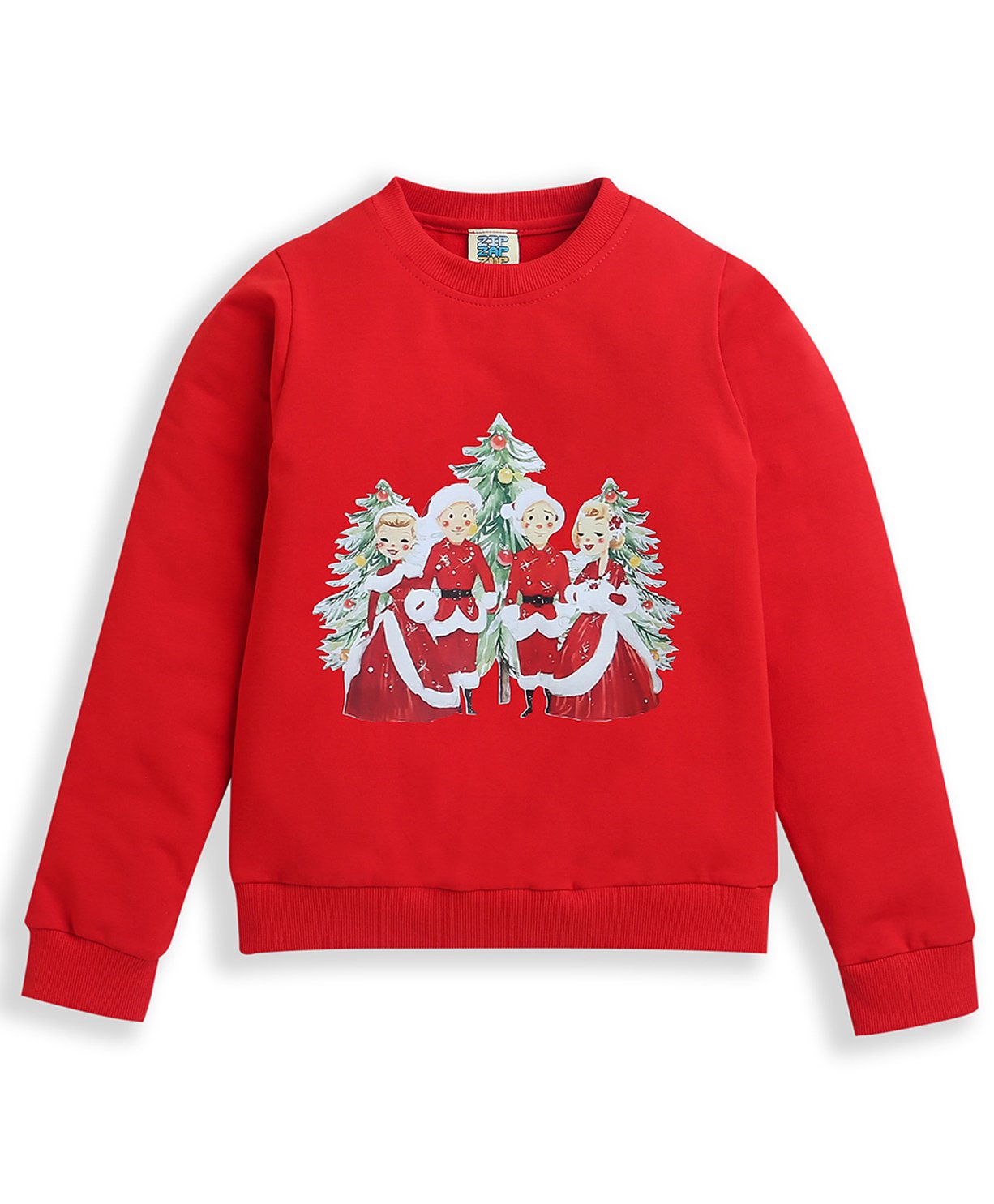 ZIP ZAP ZOOP Cotton Knit Christmas Theme Full Sleeves Christmas Tree Printed Sweatshirt - Red-picture-33