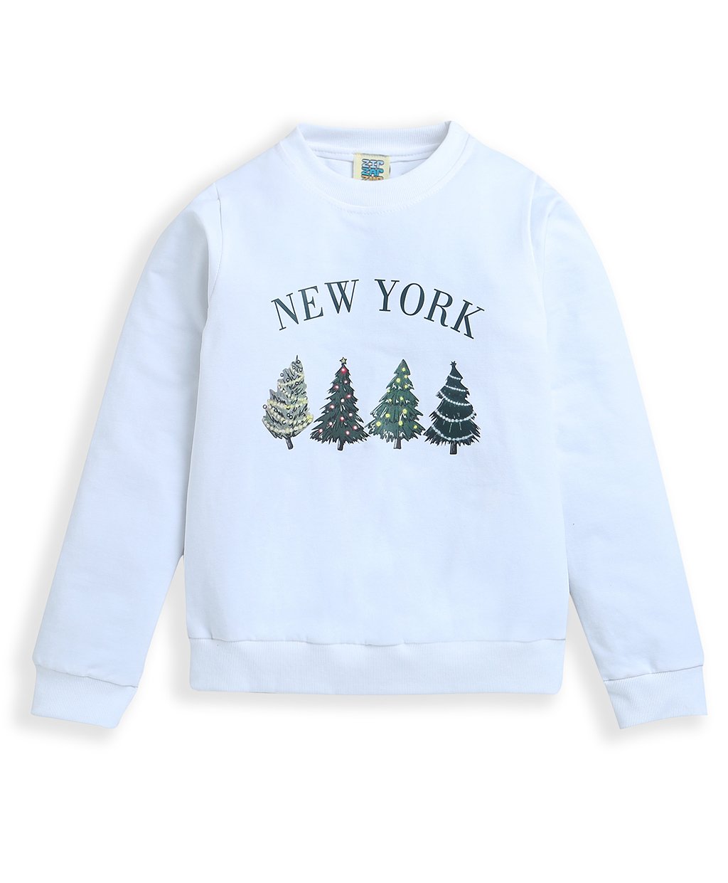 ZIP ZAP ZOOP Cotton Christmas Theme Full Sleeves Christmas Tree Printed Sweatshirt - White-picture-45