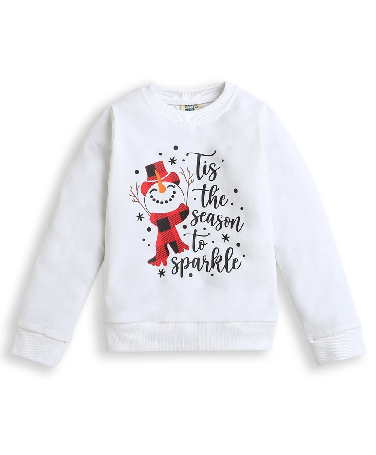 ZIP ZAP ZOOP Cotton Christmas Theme Full Sleeves This Is The Season To Sparkle Text Printed Sweatshirt - White-picture-34