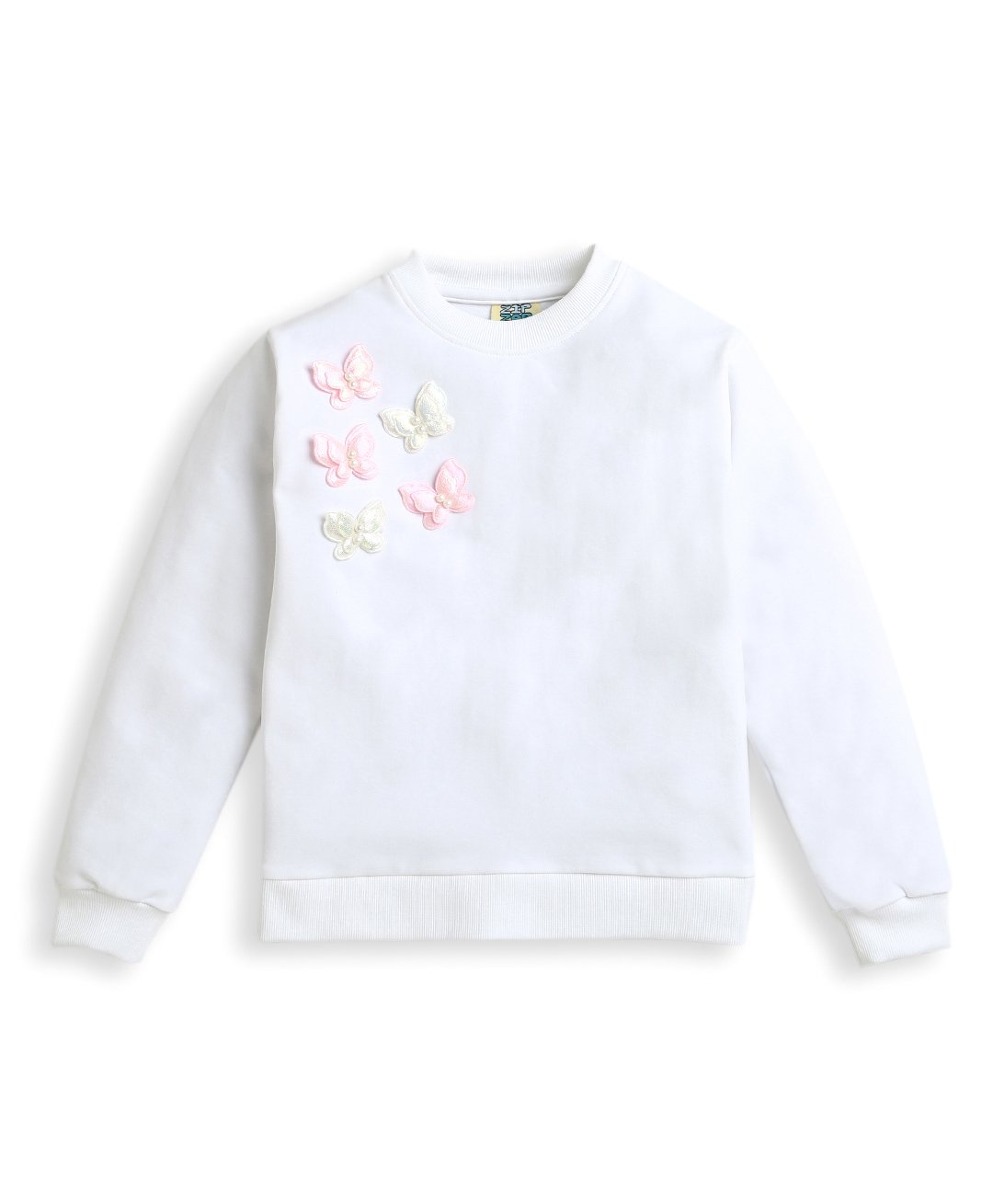 ZIP ZAP ZOOP Cotton Full Sleeves Butterfly Patch Detailed & Pearls Embellished Sweatshirt - White-picture-46