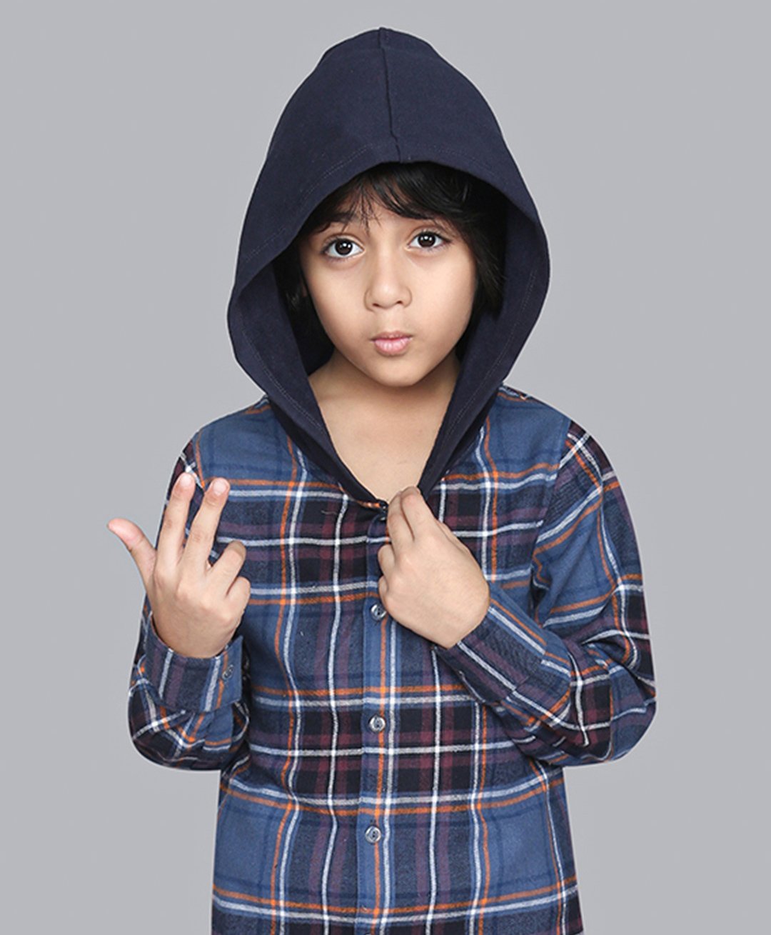 ZIP ZAP ZOOP Cotton Full Sleeves Checked Shirt Style Hoodie - Blue-picture-17