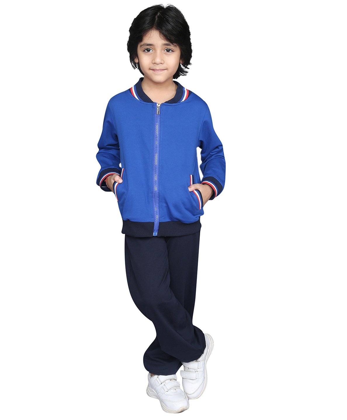 ZIP ZAP ZOOP Cotton Full Sleeves Cut & Sew Zipper Jacket With Solid Track Pants Set - Blue-image-15