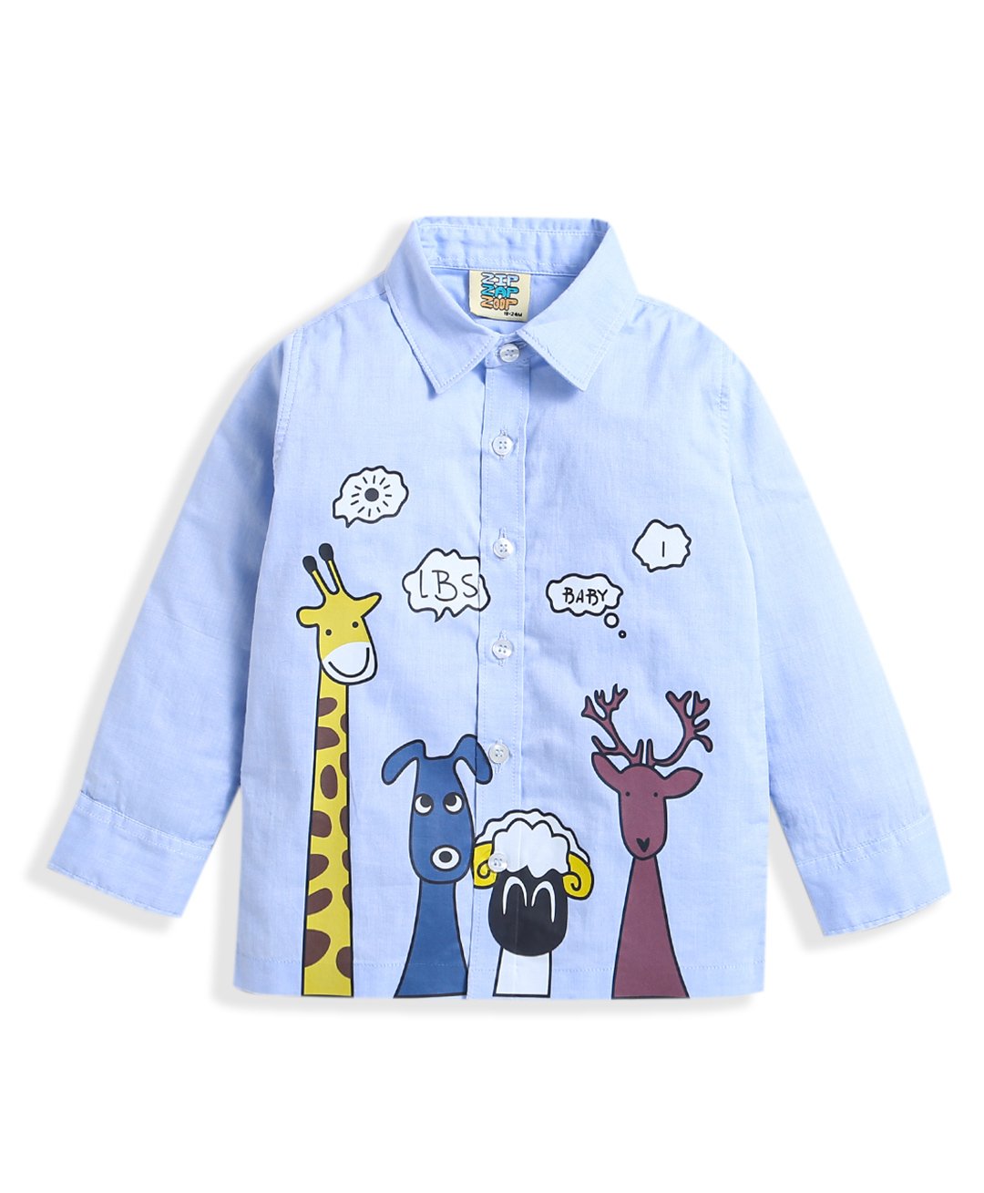 ZIP ZAP ZOOP Cotton Full Sleeves Animals Printed Shirt - Light Blue-image-42