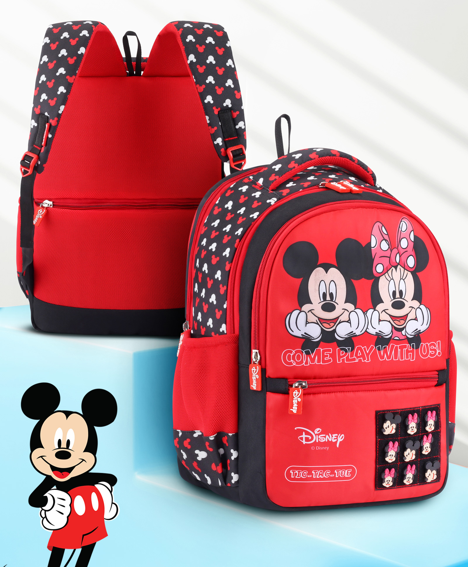 Babyhug Disney Backpack With Mickey & Minnie Graphics & Tic-Tac-Toe Game Red- Height 16 Inches-image-39