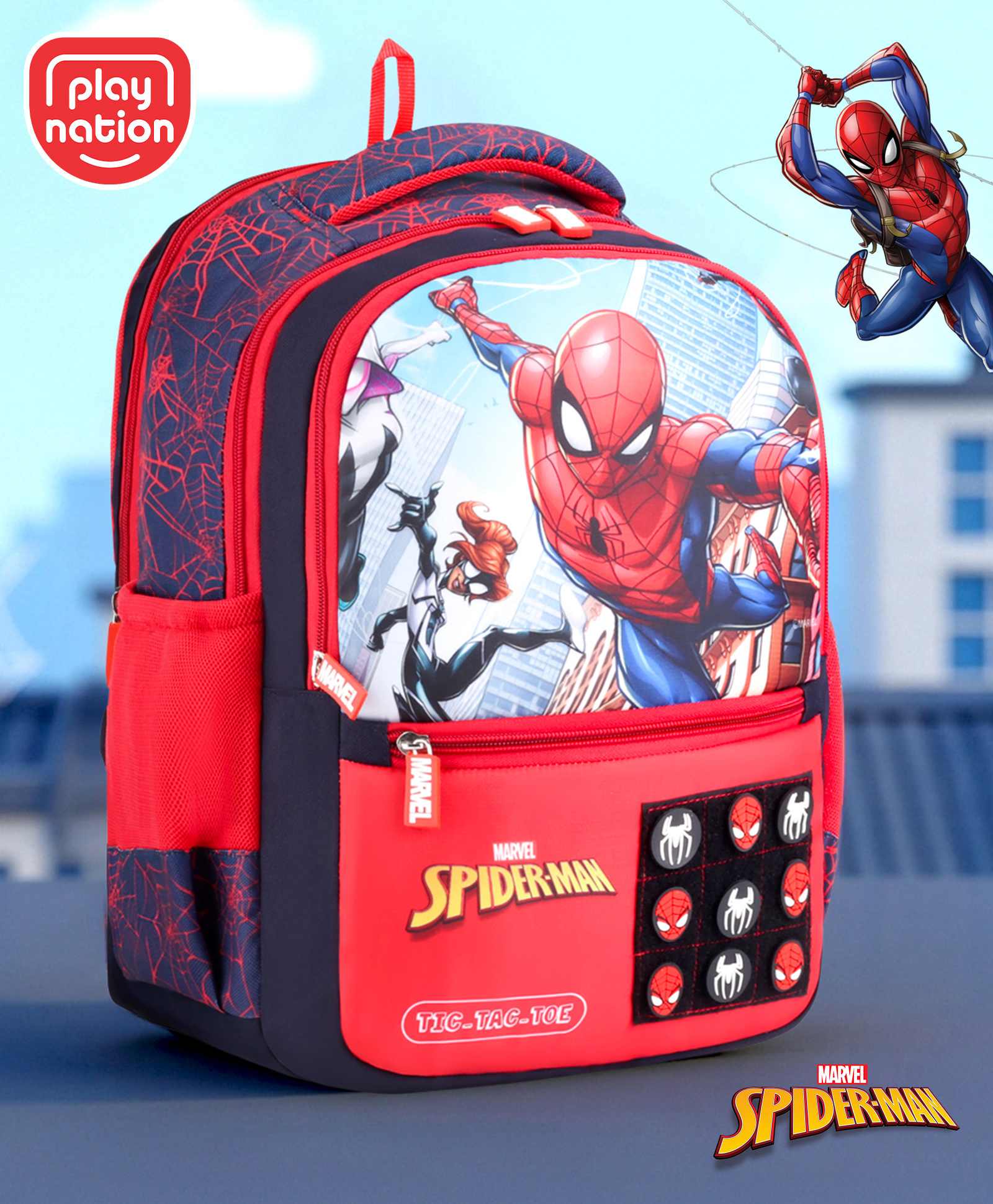 Play Nation Marvel Backpack With Spiderman Graphics & Tic-Tac-Toe Game Red- Height 16 Inches-picture-20