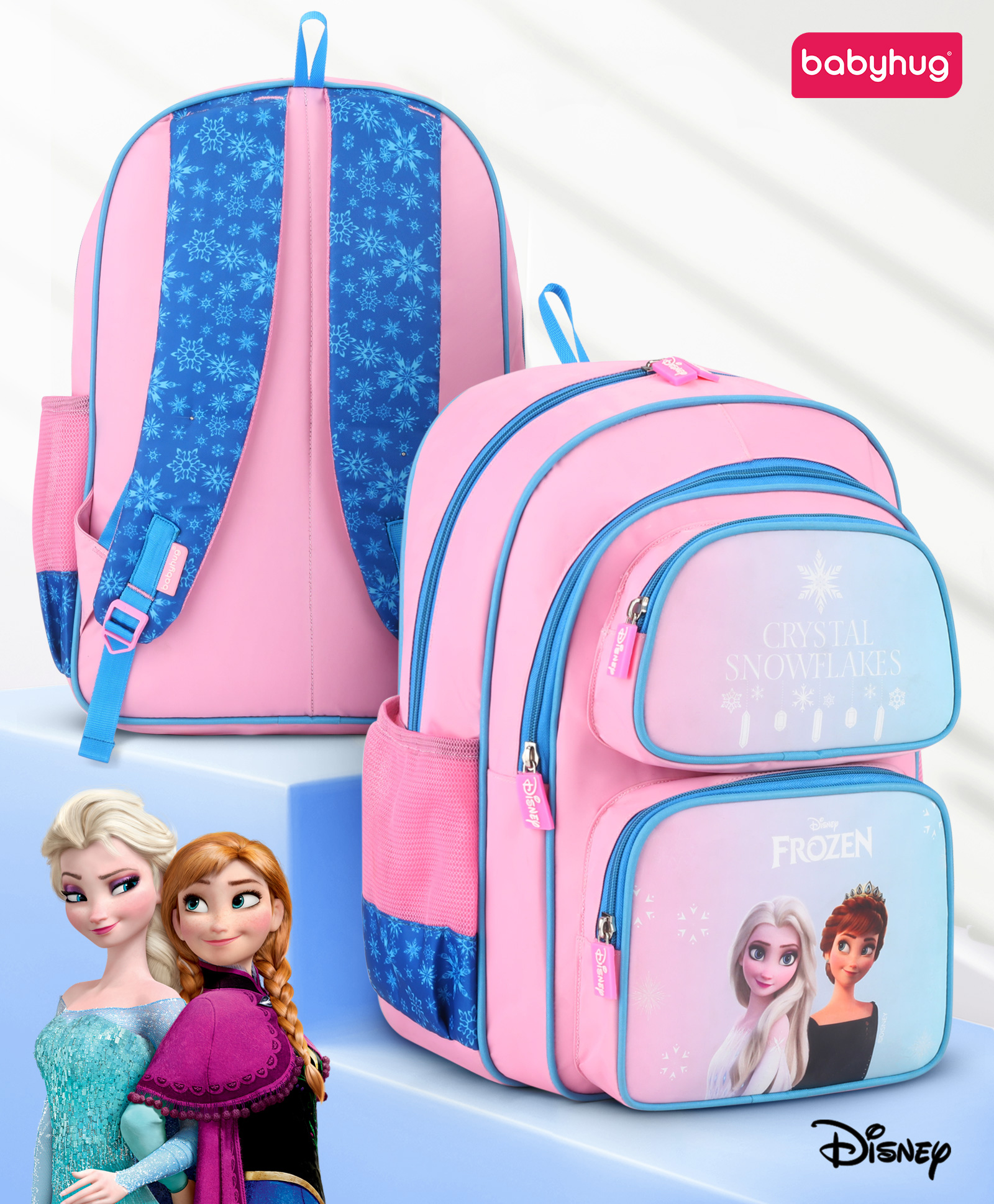 Babyhug Disney Frozen Crystal Snowflakes Backpack Pink - Height 16 Inches-image-26