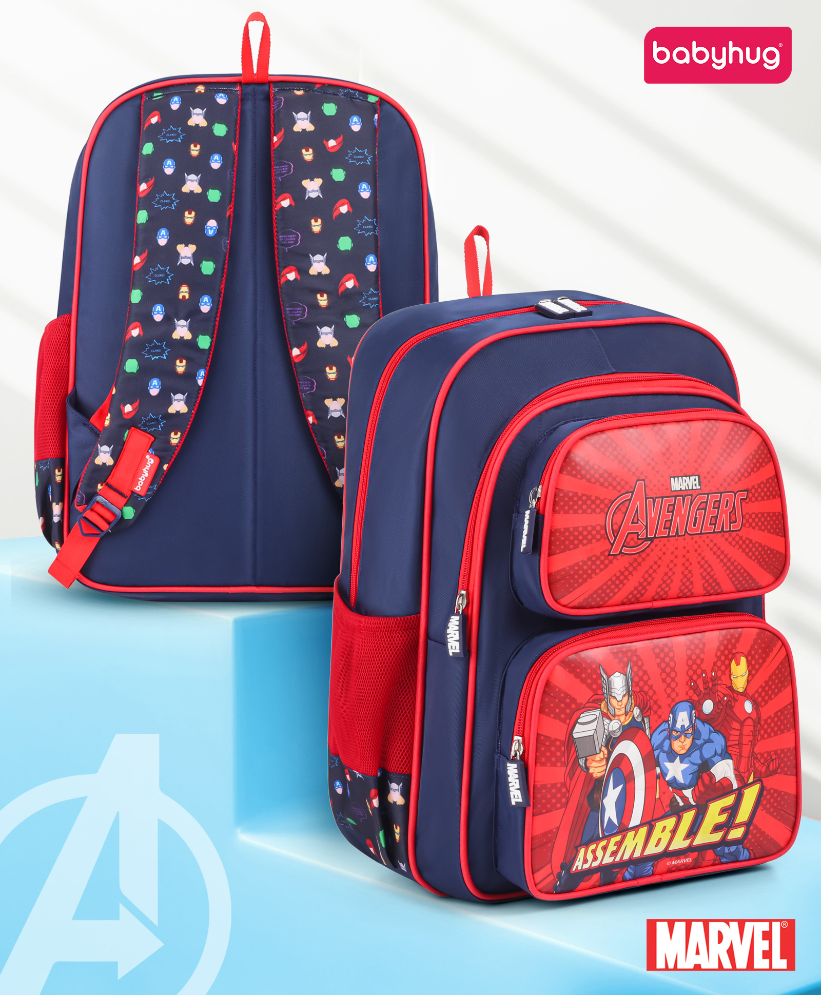 Babyhug Marvel Avengers Assemble Backpack Red - Height 16 Inches-image-26