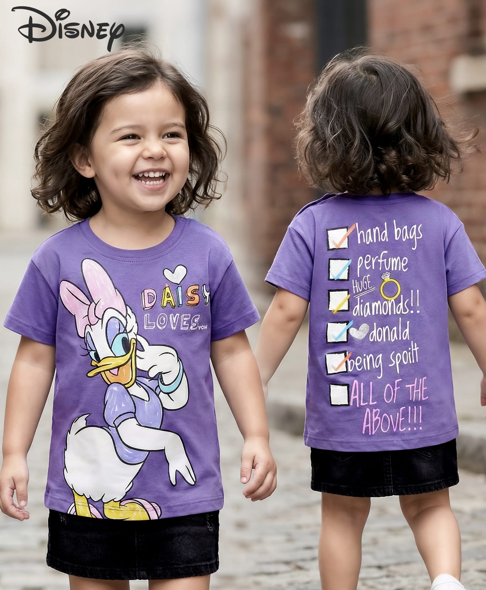Babyhug Disney Single Jersey Half Sleeves Drop Shoulder Front & Back Daisy Graphic T-Shirt - Purple-picture-21