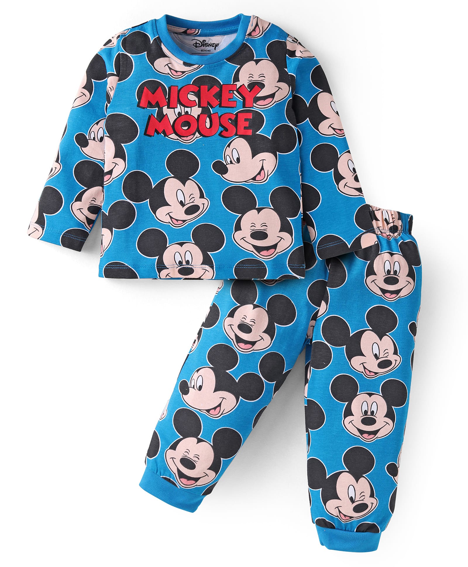 Babyhug Disney Single Jersey Knit Full Sleeves Night Suit With Mickey Mouse Print - Blue-picture-31