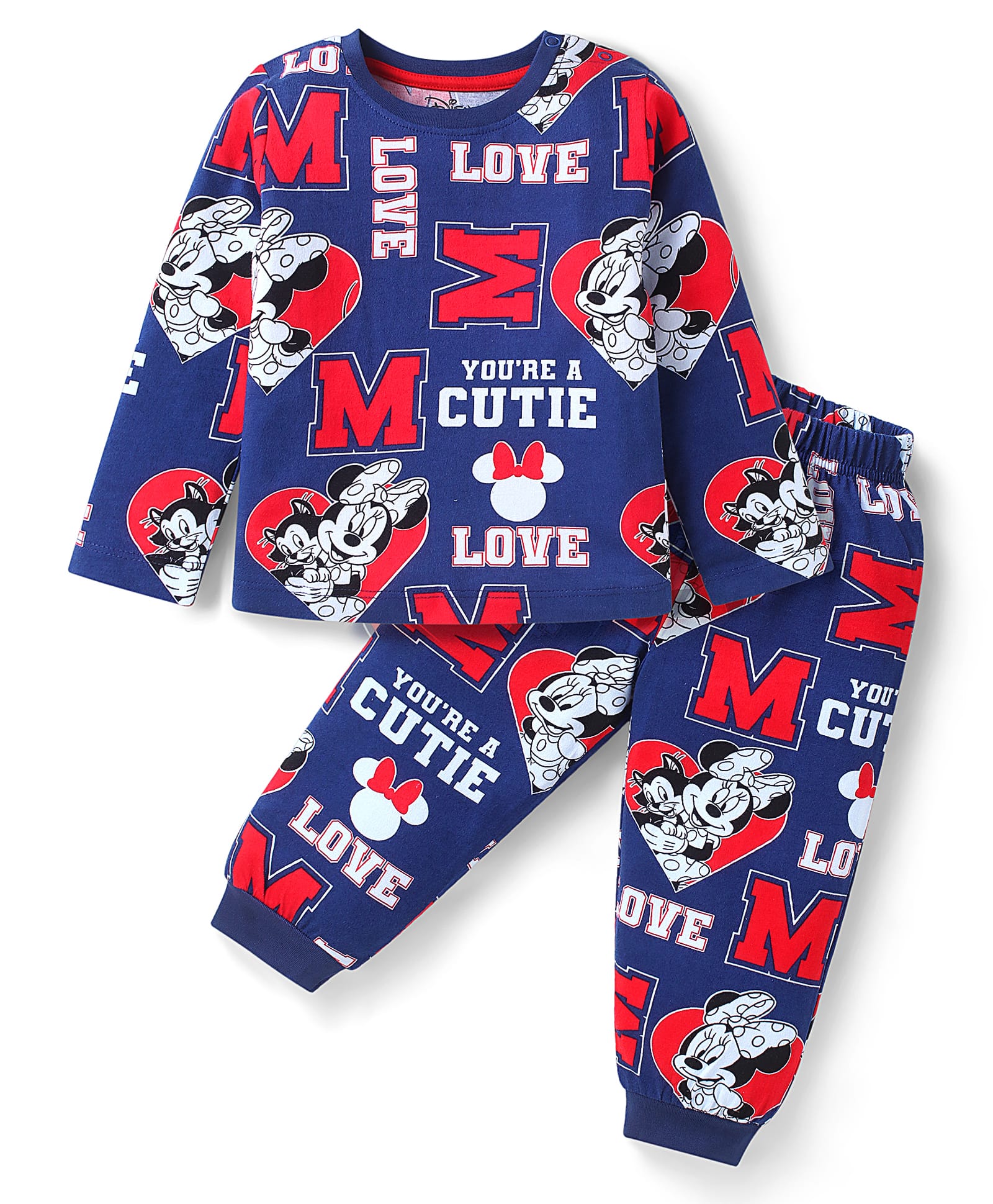Babyhug Disney Single Jersey Knit Full Sleeves Co-ords Night Suit with Minnie Mouse Graphics - Navy Blue-image-39