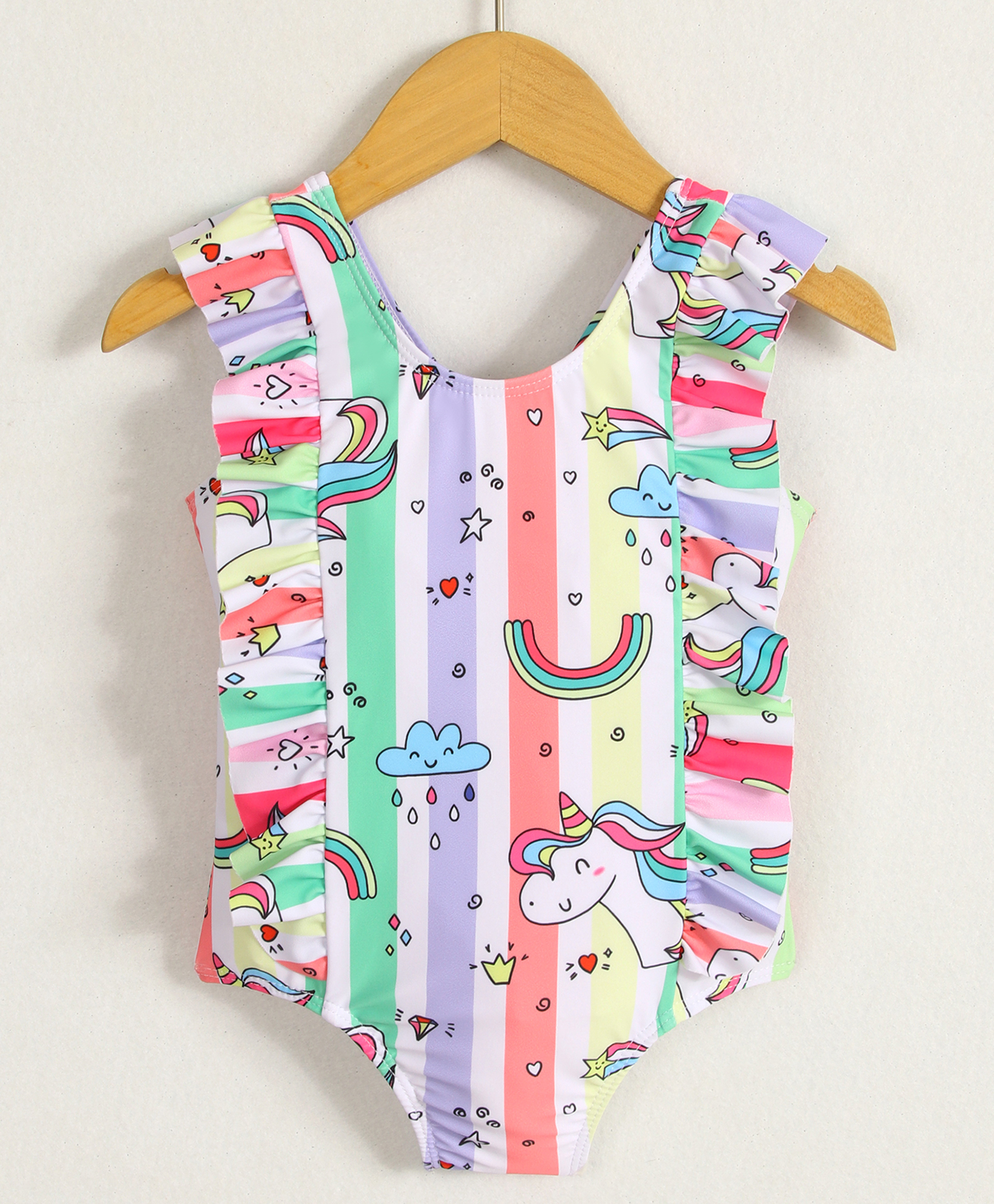 Mark & Mia Sleeveless V Cut Swimsuit with Unicorn Print with Frill Detailing - Pink & Purple-picture-23