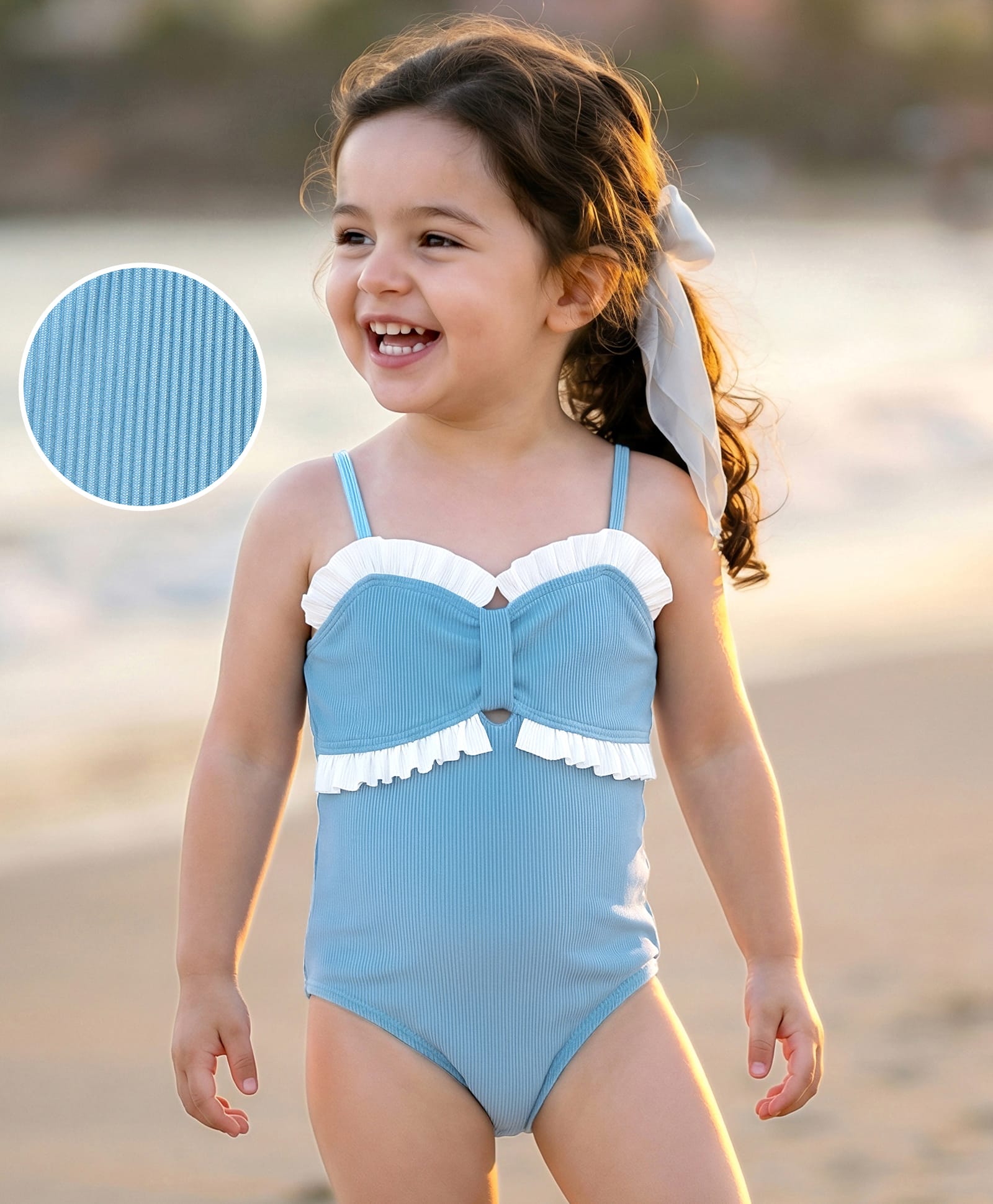 Mark & Mia Singlet V Cut Swimsuit with Frill Detailing -Light Blue-picture-14