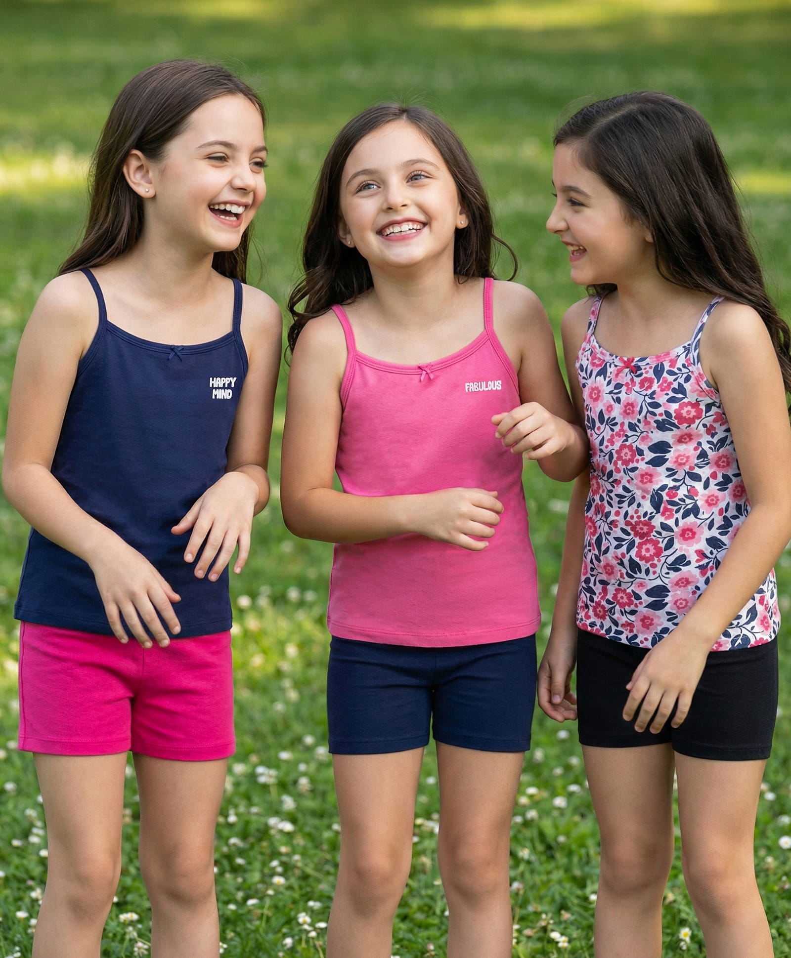 Pine Kids Knit Singlet Slips With Floral Print Pack of 3 - Navy Blue Pink & White-image-20