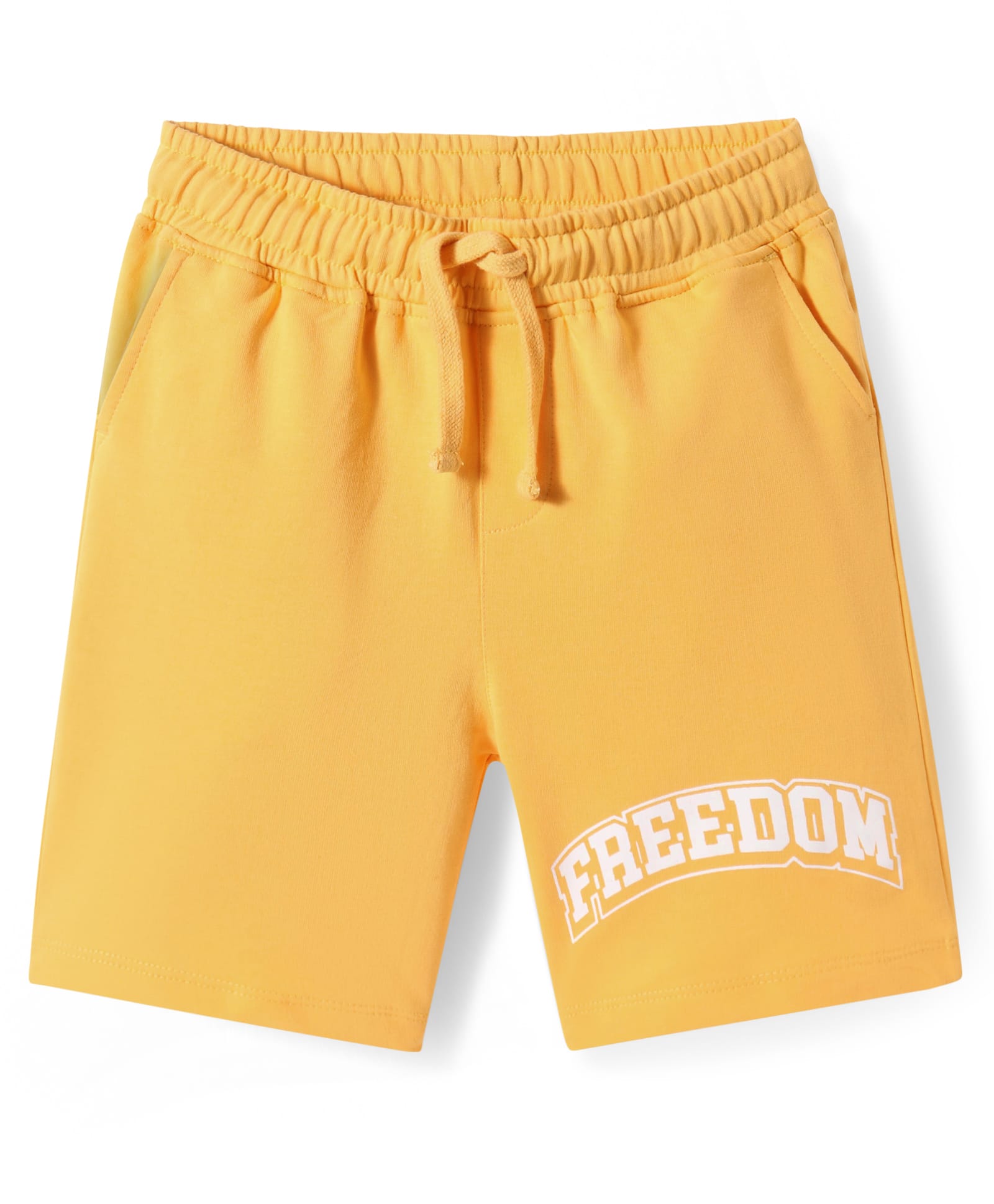 Pine Kids Looper Knit Above Knee Length Shorts With Freedom Text Print - Yellow-picture-31
