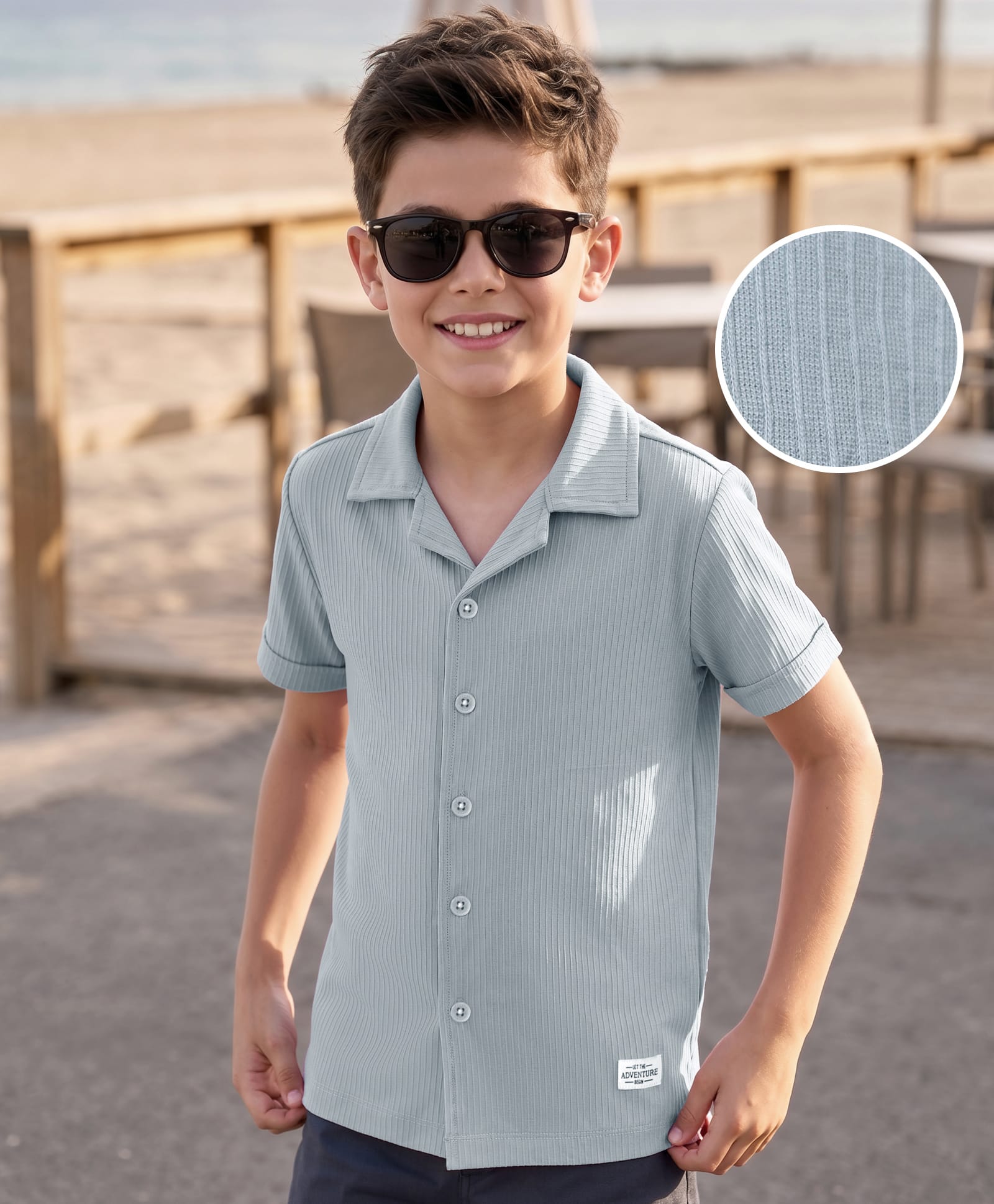kookie kids india Kookie Kids Cotton Knit Half Sleeves Solid Textured Shirt - Light Blue-picture-13