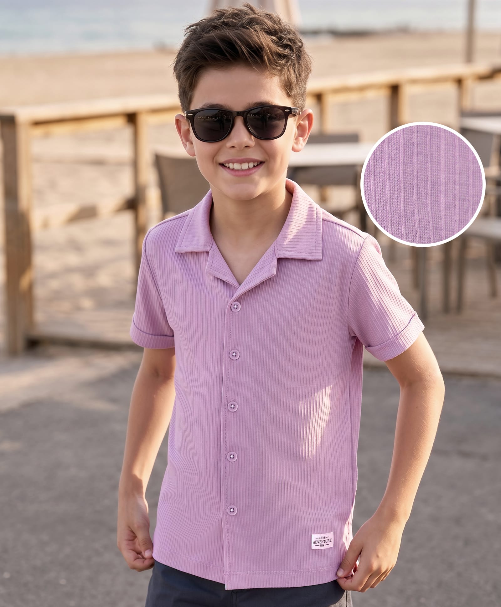 Kookie Kids Cotton Knit Half Sleeves Solid Textured Shirt - Pink-image-29