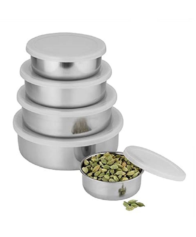 Classic Essentials Steel Fridge Container - 160 ml, 300 ml, 500 ml, 600 ml, 1000 ml (Pack of 5, Silver)-image-0