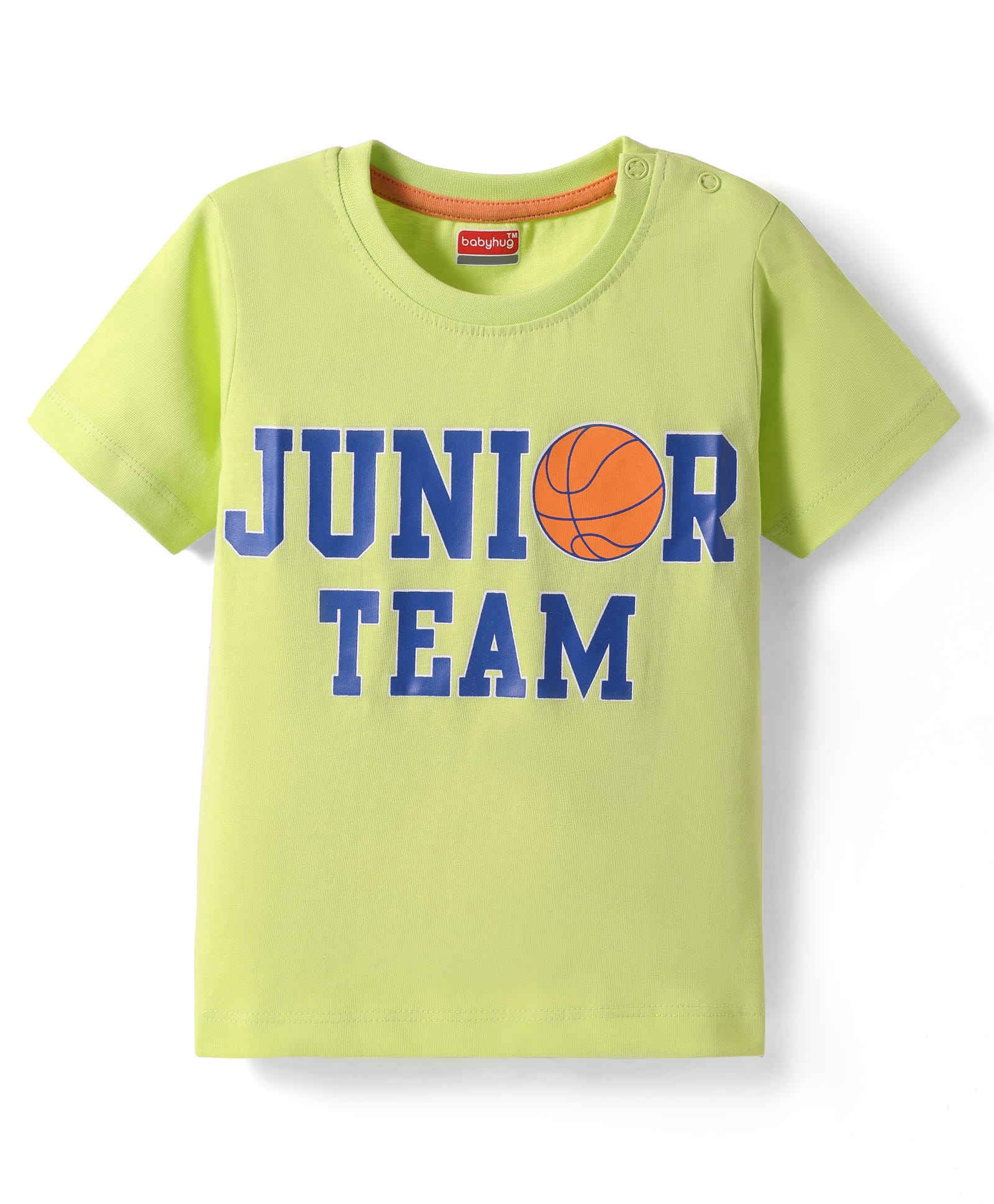 Babyhug Cotton Knit Half Sleeves T-Shirt With Junior Team Text Print-Limegreen-image-35