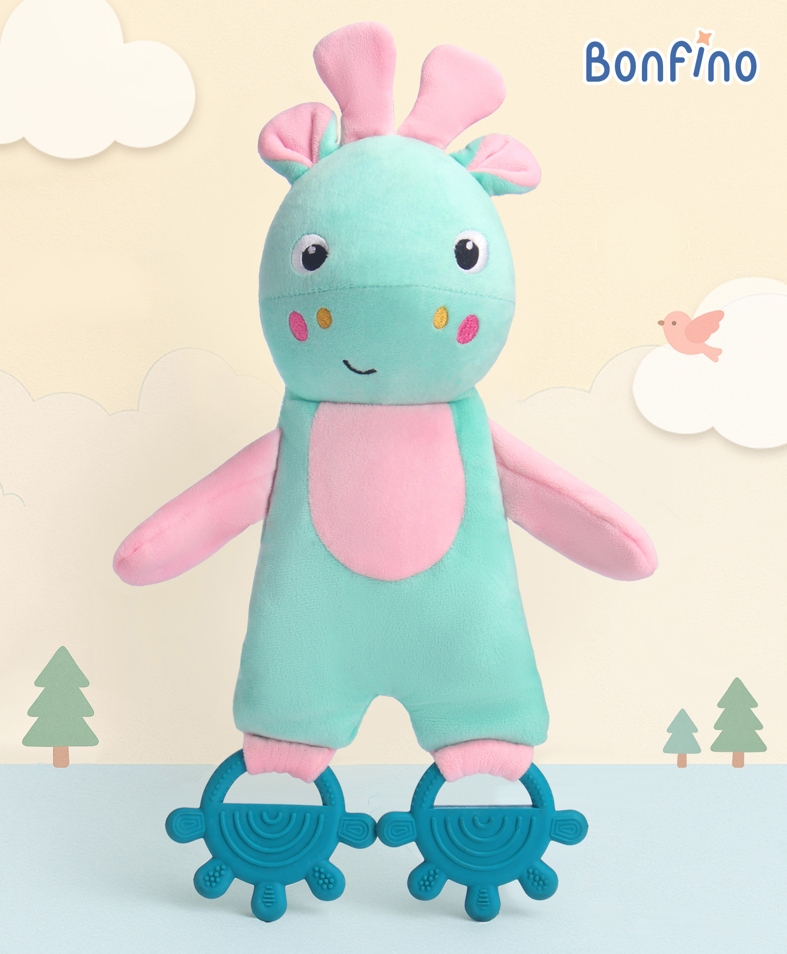 Bonfino Crinkle Teething Soft Toy Pink - Height 39 cm-image-38