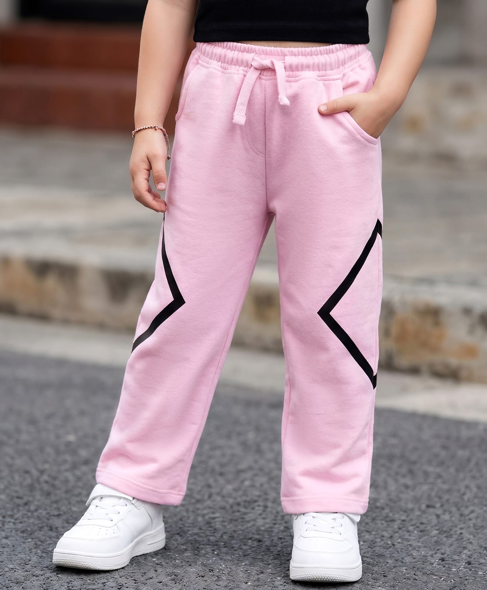kookie kids india Kookie Kids Cotton Knit Full Length Wide Leg Side Tape Lounge Pant With Pockets - Light Pink-picture-16