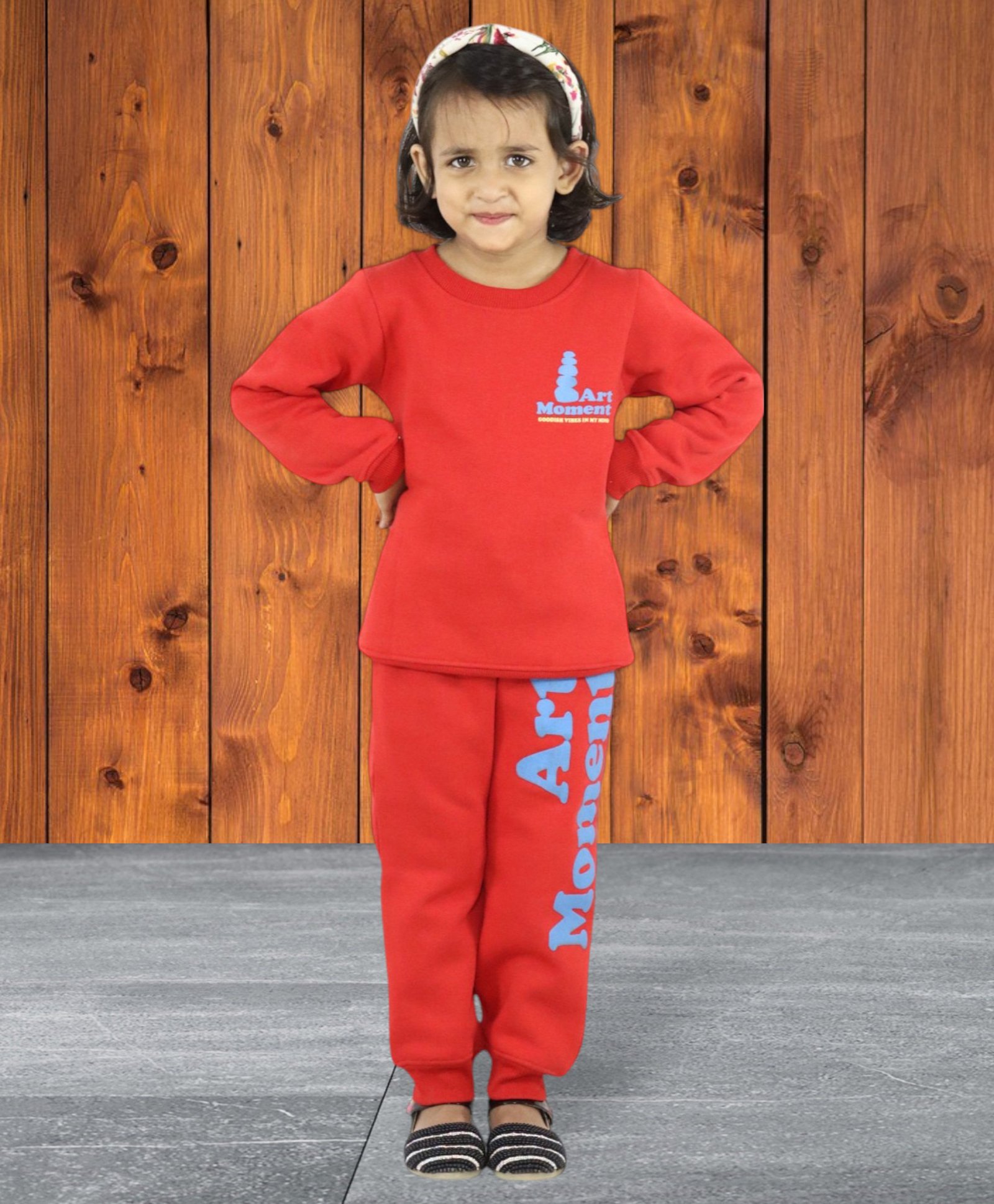 Kids Cave Full Sleeves Art Moment Text Printed Coordinating Sweatshirt & Track Pants Set - Red-image-14