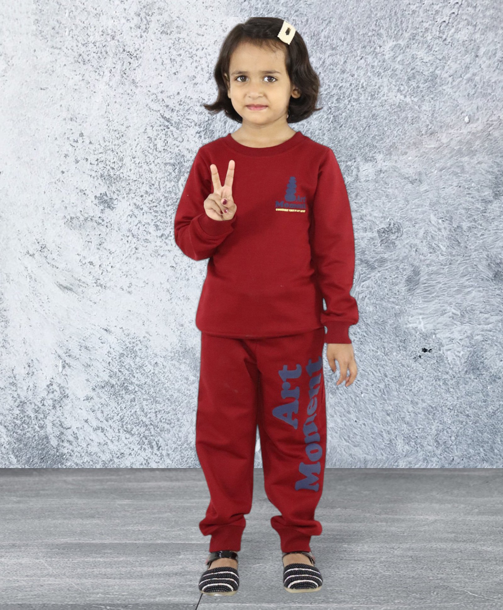Kids Cave Cotton Full Sleeves Art Moment Text Printed Coordinating Sweatshirt & Track Pants Set - Maroon-image-31