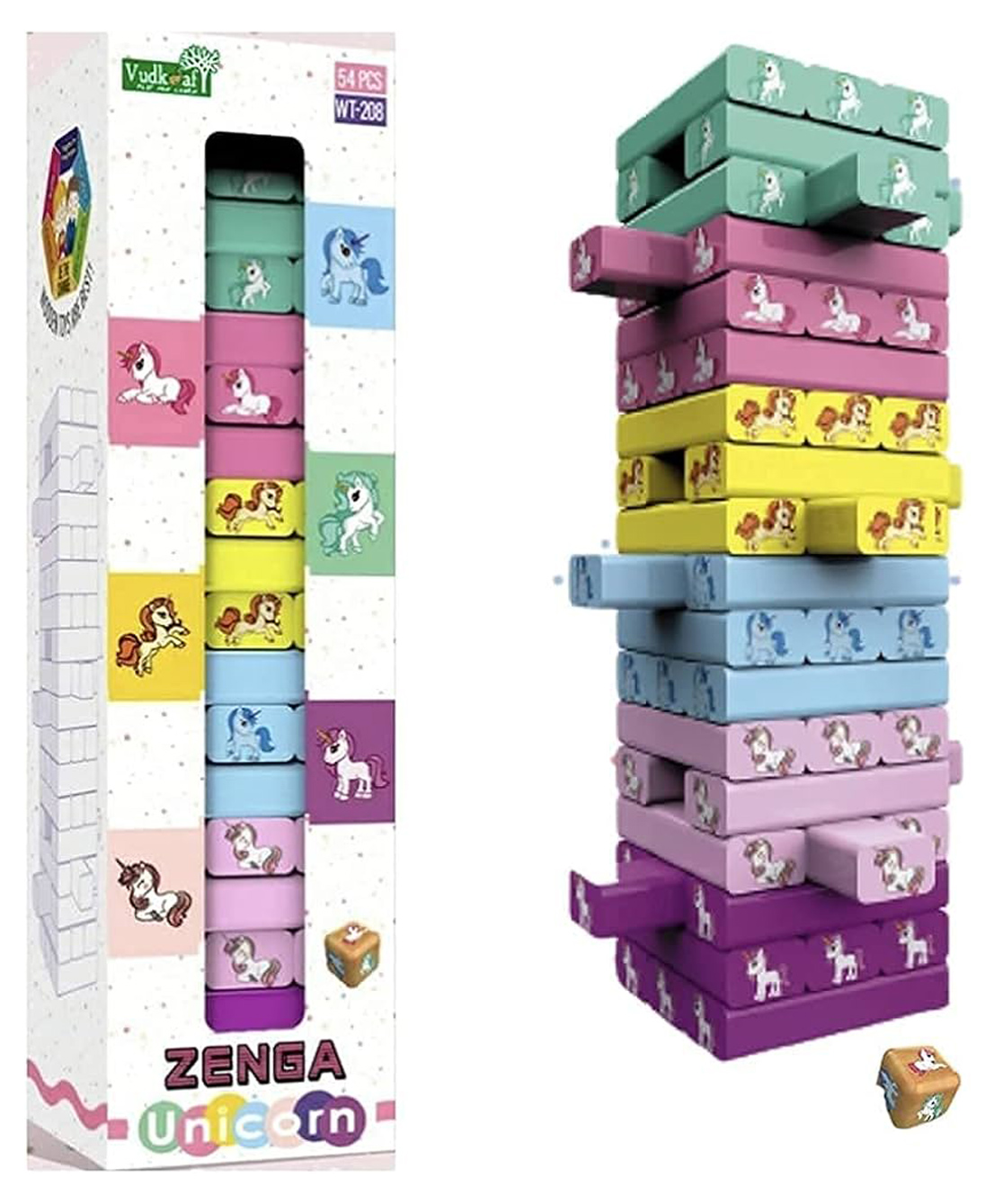 ARCADE TOYS Zenga Unicorn Buliding & Stacking Wooden Blocks for Kids(54 pcs) - Multicolour