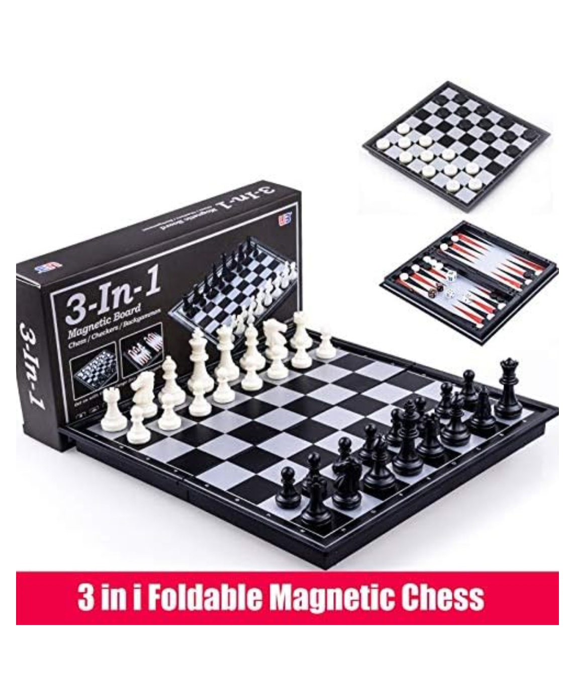 ARCADE TOYS 3 IN 1 Chess, Checker N Backgammon Magnetic Board Game for Kids & Adult - Multicolour-image-12