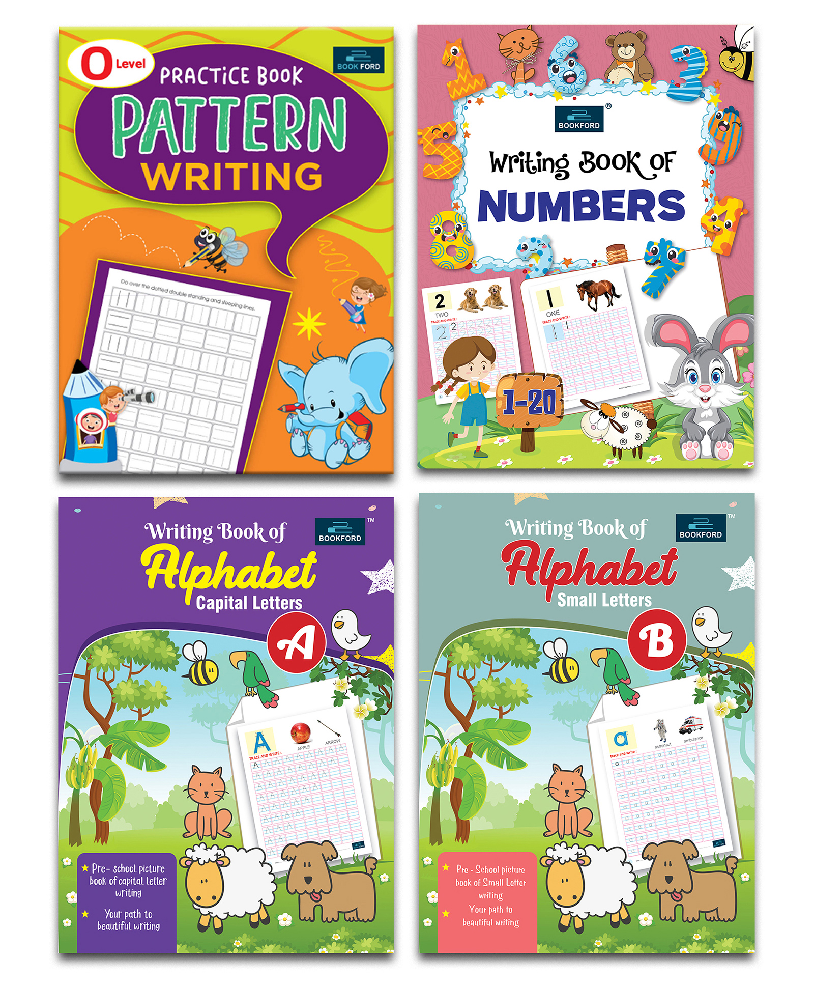 Writing Practice Book For Kids Set Of 4 Books Alphabet Capital Letters Alphabet Small Letters Writing Book Of Numbers 1-20 & "O' Level Practice Book Patterns Writing-image-30