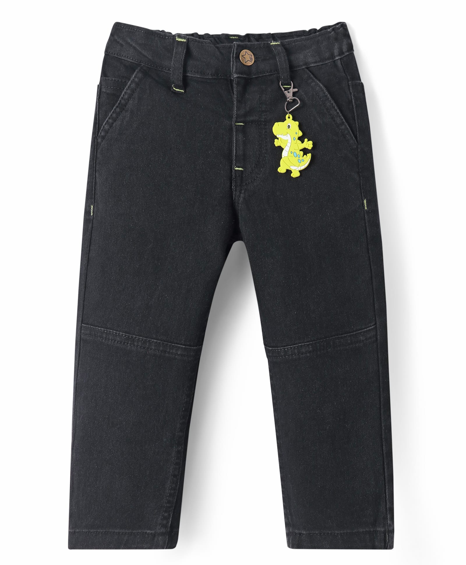 Babyhug Full Length Washed Denim Jeans With Dino Applique & Stretch - Black-image-16