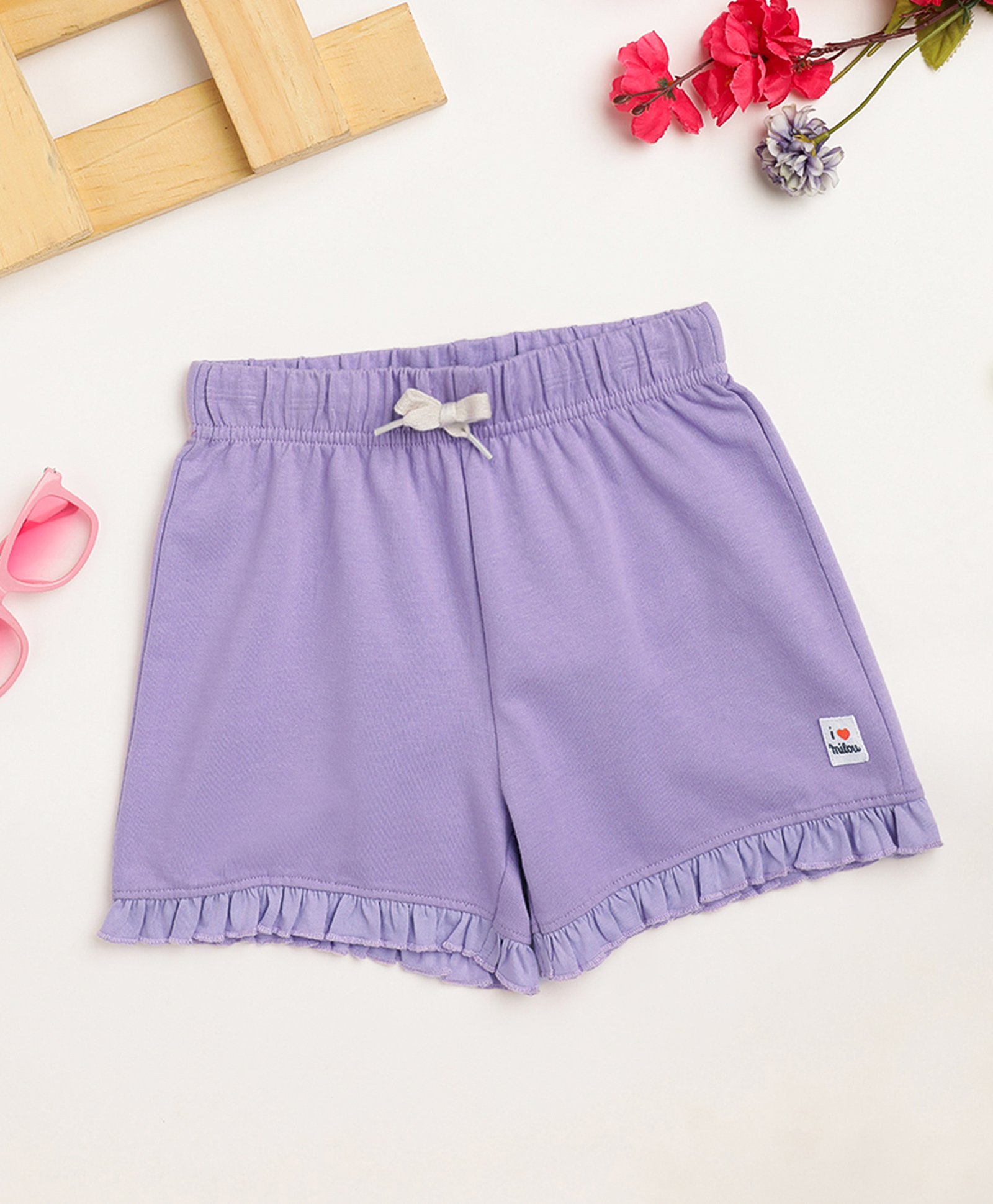 Milou Cotton Bio Washed Solid Frilled Hem Shorts - Violet-picture-27