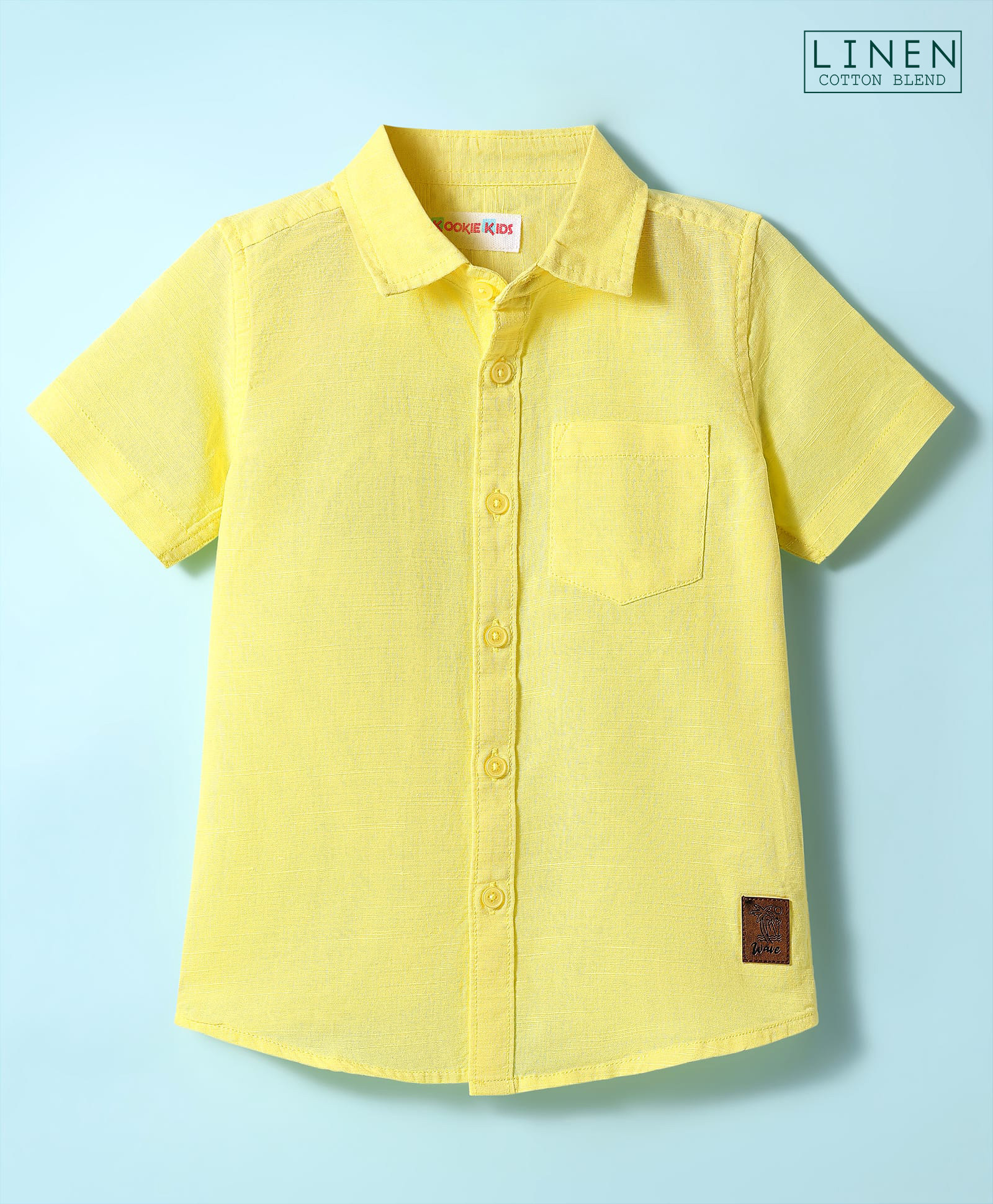 Kookie Kids Linen Woven Half Sleeves Slim Fit Solid Shirt - Yellow-image-5