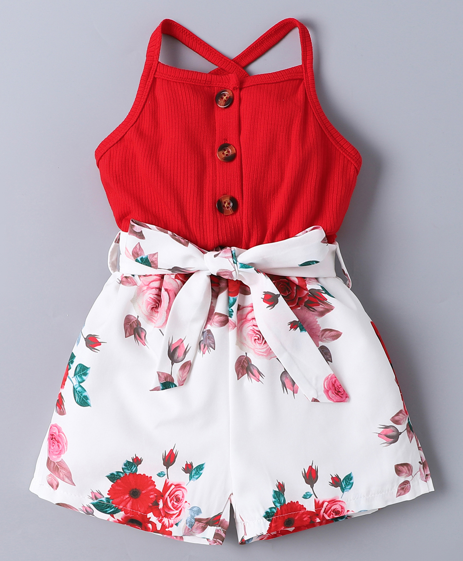 Mark & Mia Singlet Sleeves Jumpsuit With Floral Print - Red & White-image-34