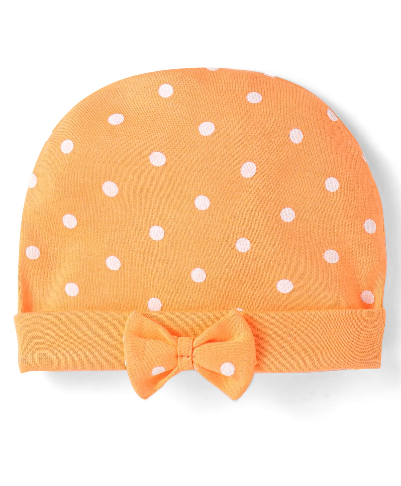 Babyhug 100% Cotton Knit Cap with Bow Applique & Polka Dots Print Orange - Diameter 17 cm-image-35
