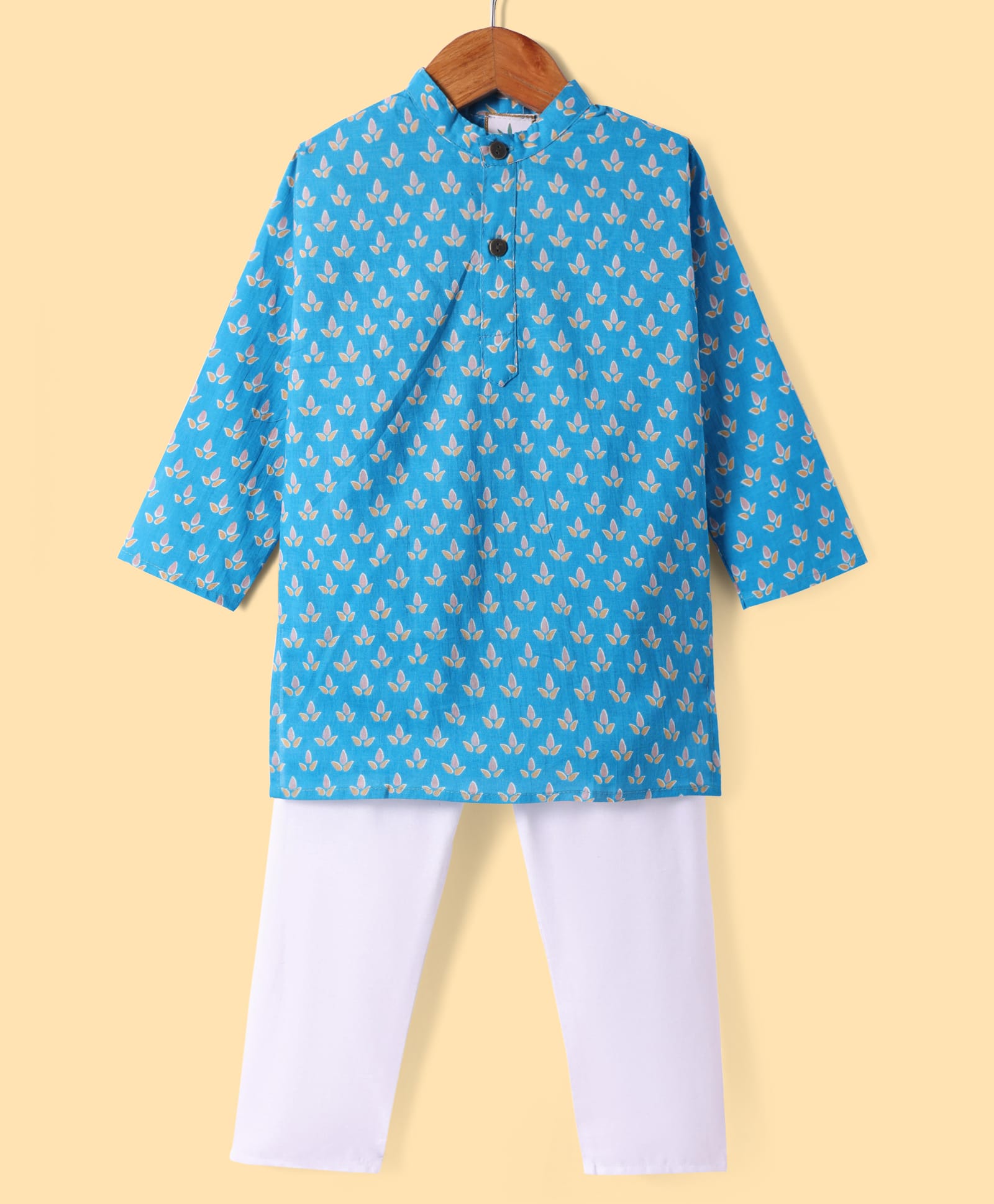 Teentaare Cotton Woven Full Sleeves Kurta Pyjama Set With Floral Print - Blue-image-21