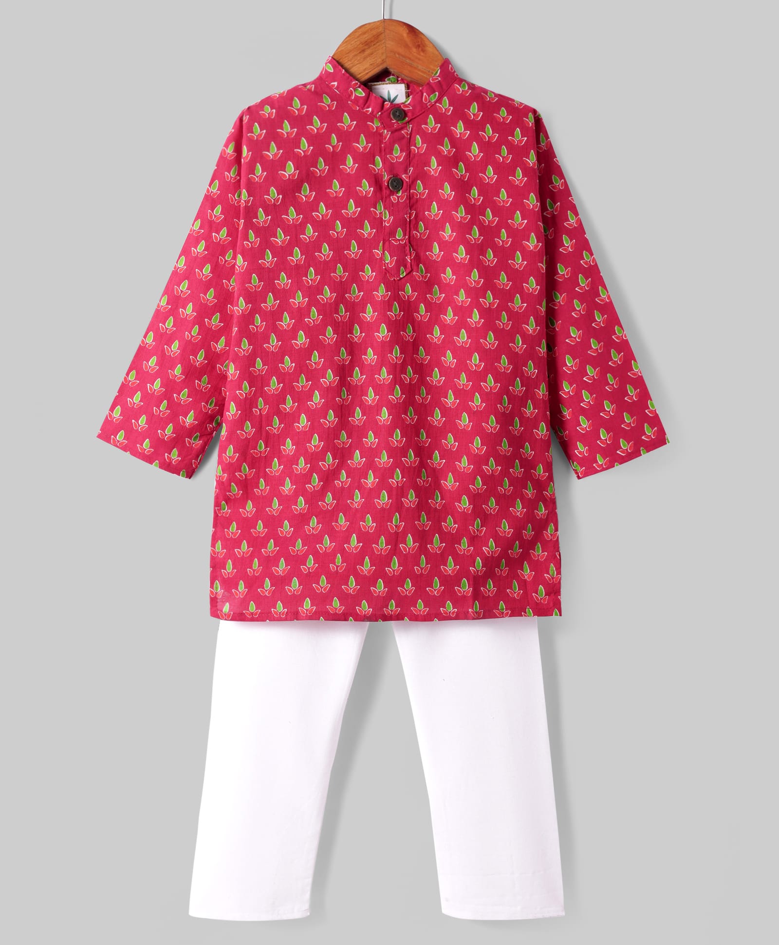Teentaare Cotton Woven Full Sleeves Kurta Pyjama Set With Floral Print - Red-image-19