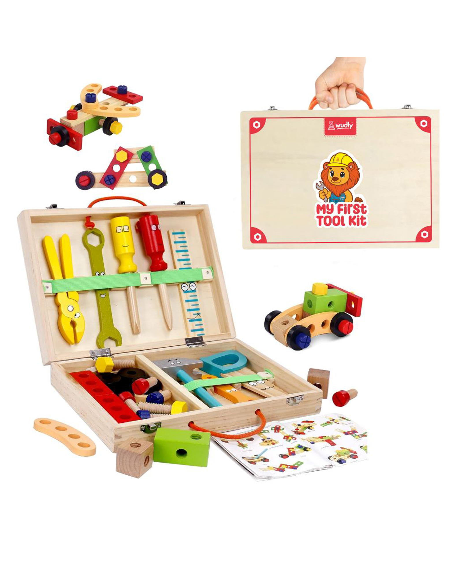 Wudly - Wooden Tool Kit Set With Tool Box 33 Pieces - Multicolour-picture-19