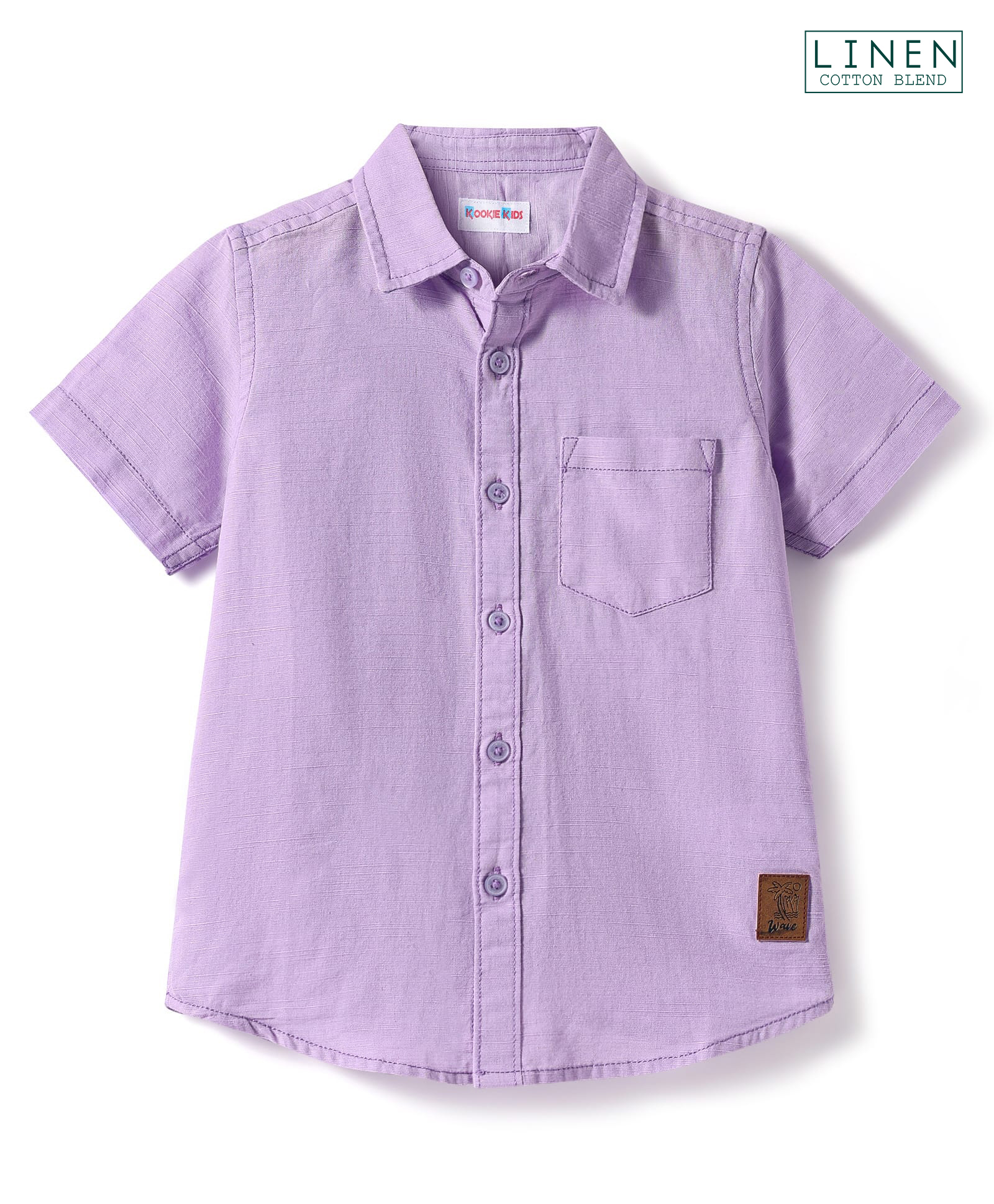 Kookie Kids Linen Woven Half Sleeves Slim Fit Solid Shirt - Lavender-image-4