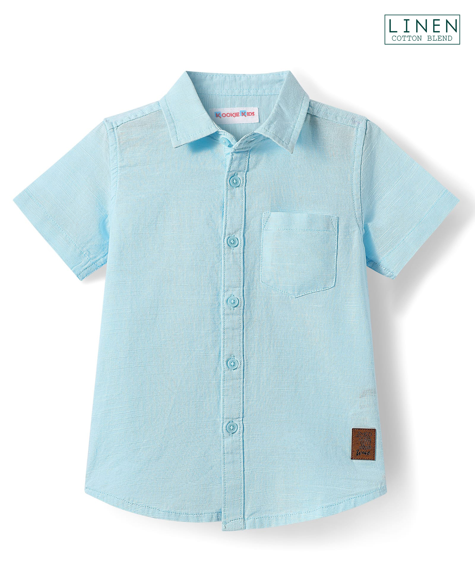 kookie kids india Kookie Kids Cotton Linen Woven Half Sleeves Slim Fit Solid Shirt with Badge - Light Blue-picture-35