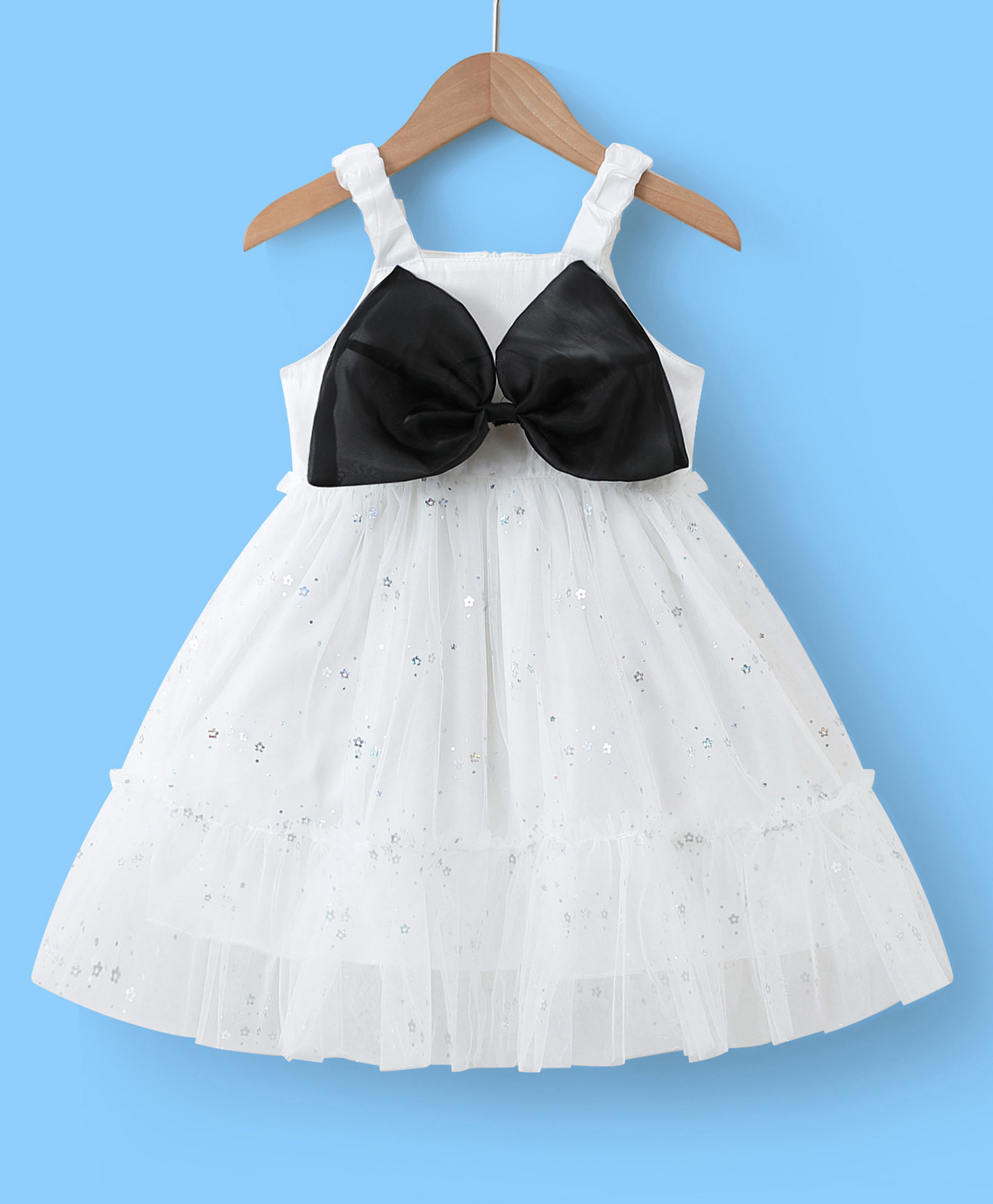 Mark & Mia Sleeveless Party Frock With Glitter Print & Bow Applique - White-picture-16