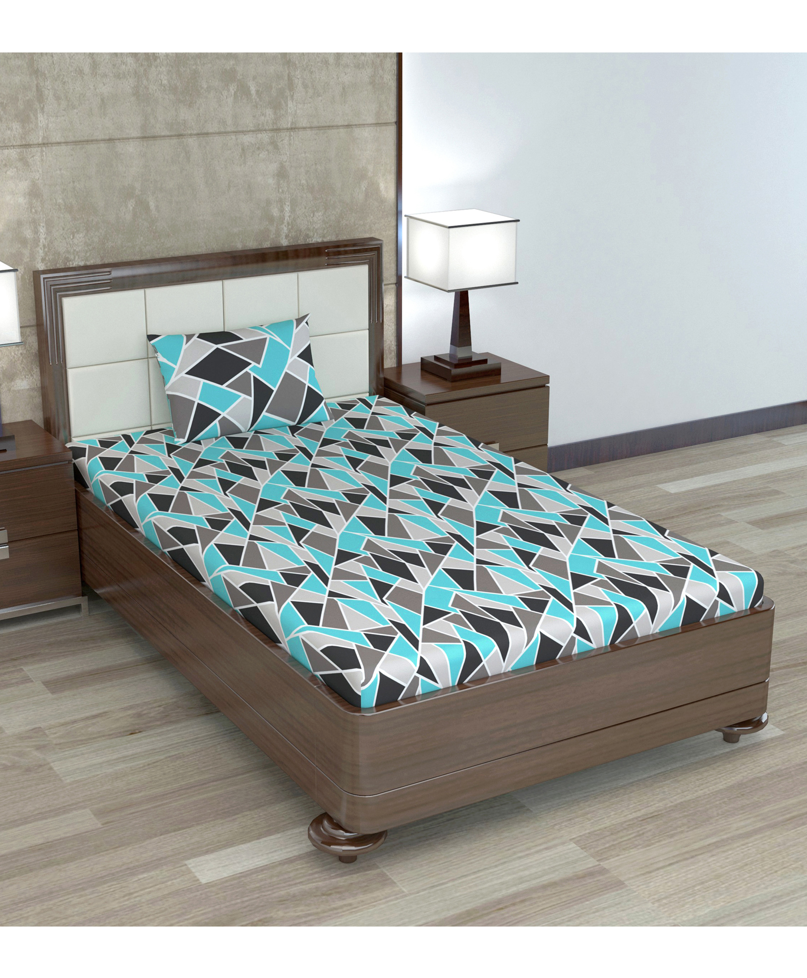 Divine Casa 100% Cotton Geometric Printed Single Bed Bedsheet with Pillow Cover for Home & Hotel (144 TC, 145 x 223 cm)-image-3