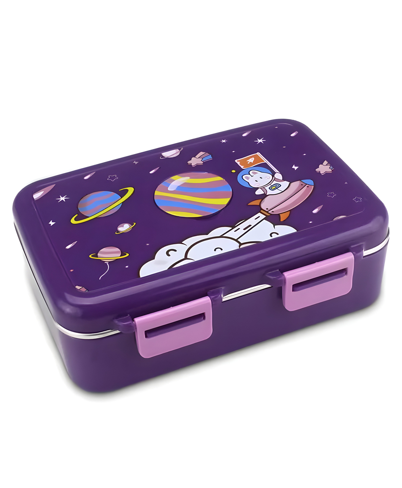 SCHOOLISH Thermal Insulated Lunch Box Leak Proof Tiffin Box 3 Compartment 304 Stainless Steel 550ML Lunch Box with Removable Inner Plate Reusable Food Containers Kids- PACK OF 1- COLOR MAY VARY-image-33