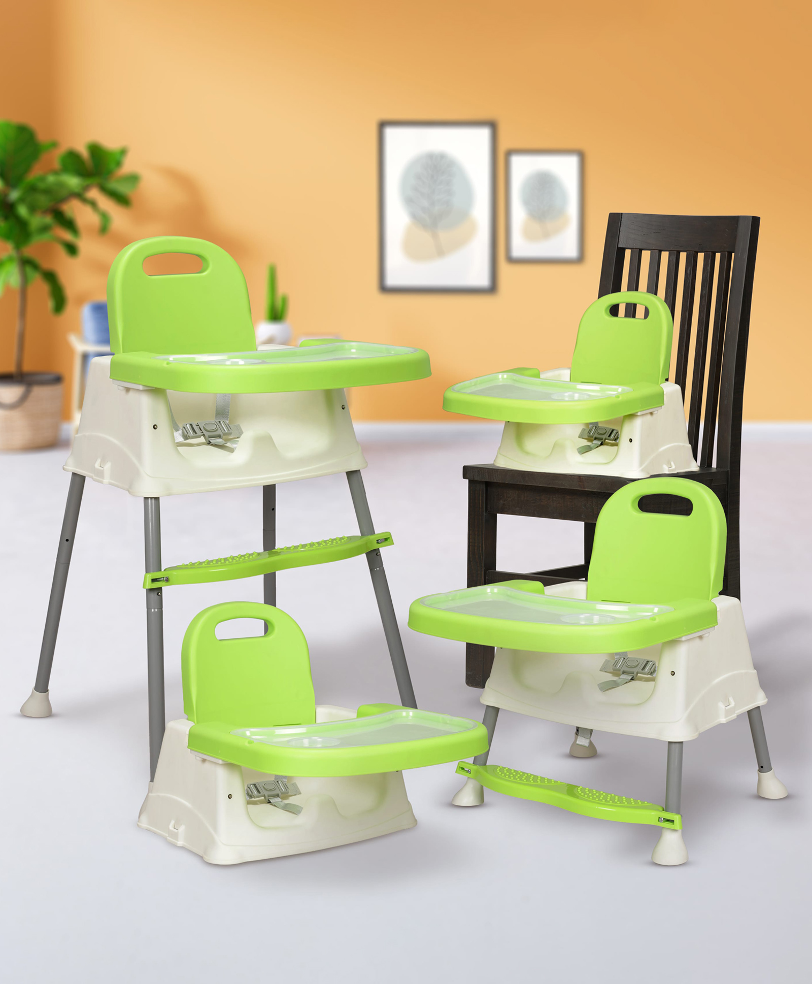 LuvLap 4-in-1 Convertible Baby High Chair with Footrest, Converts to High Chair, Low Chair & Booster Seat, European Standard Certified (Green)