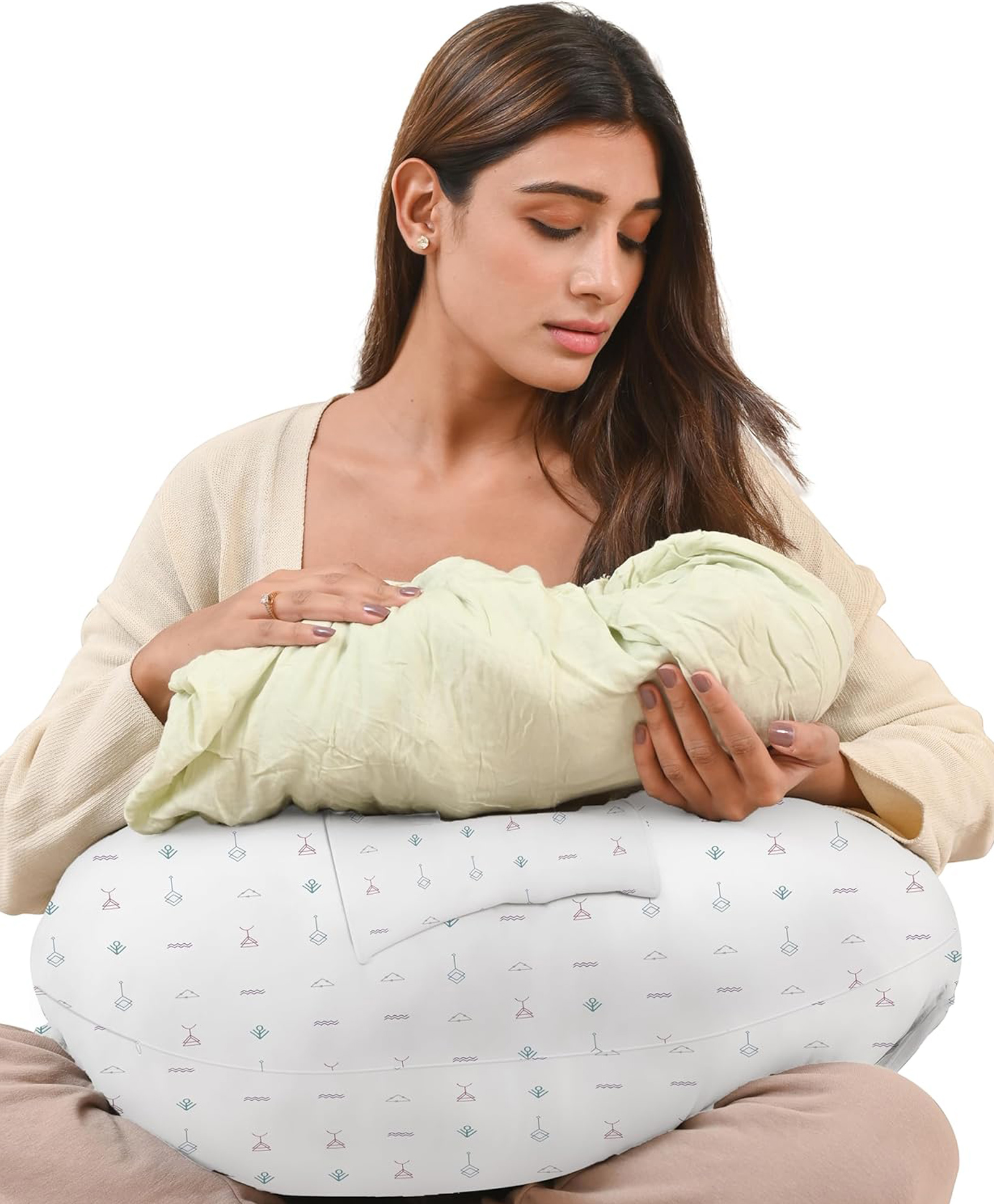 CHERILO Feeding Pillow for New Born Baby, Nursing Pillow for Breastfeeding & Baby Support - White Abstract-image-30