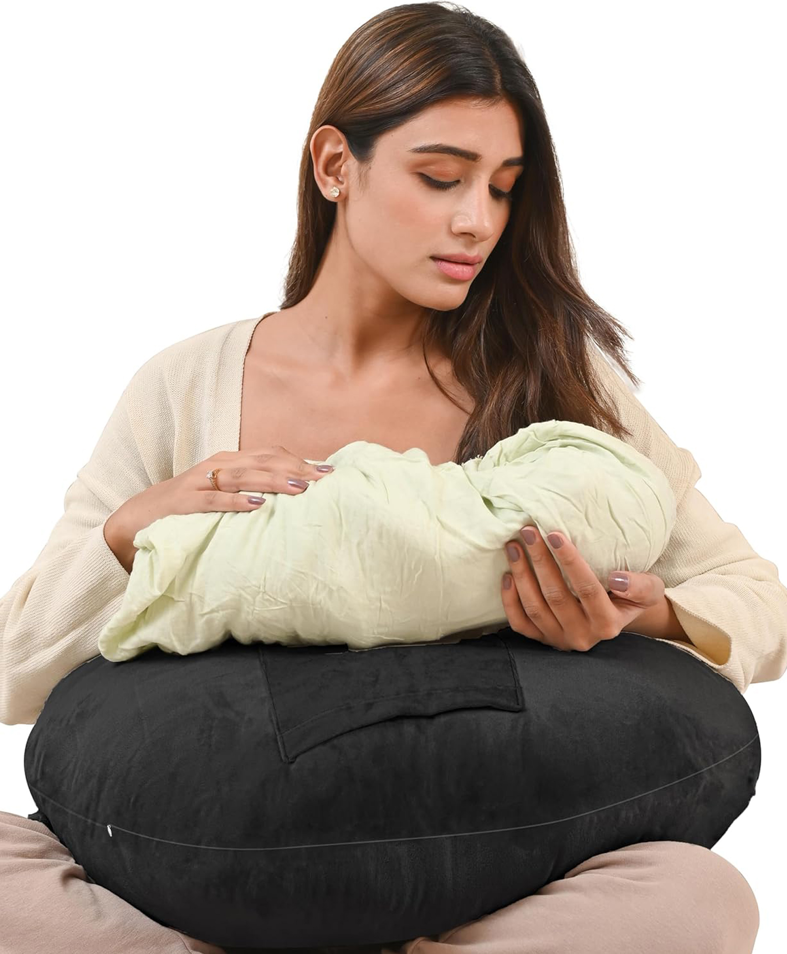 CHERILO Multipurpose 5 in 1 Baby Feeding Nursing Pillow with Adjustable Strap & Bottle Holder- BLACK-picture-28