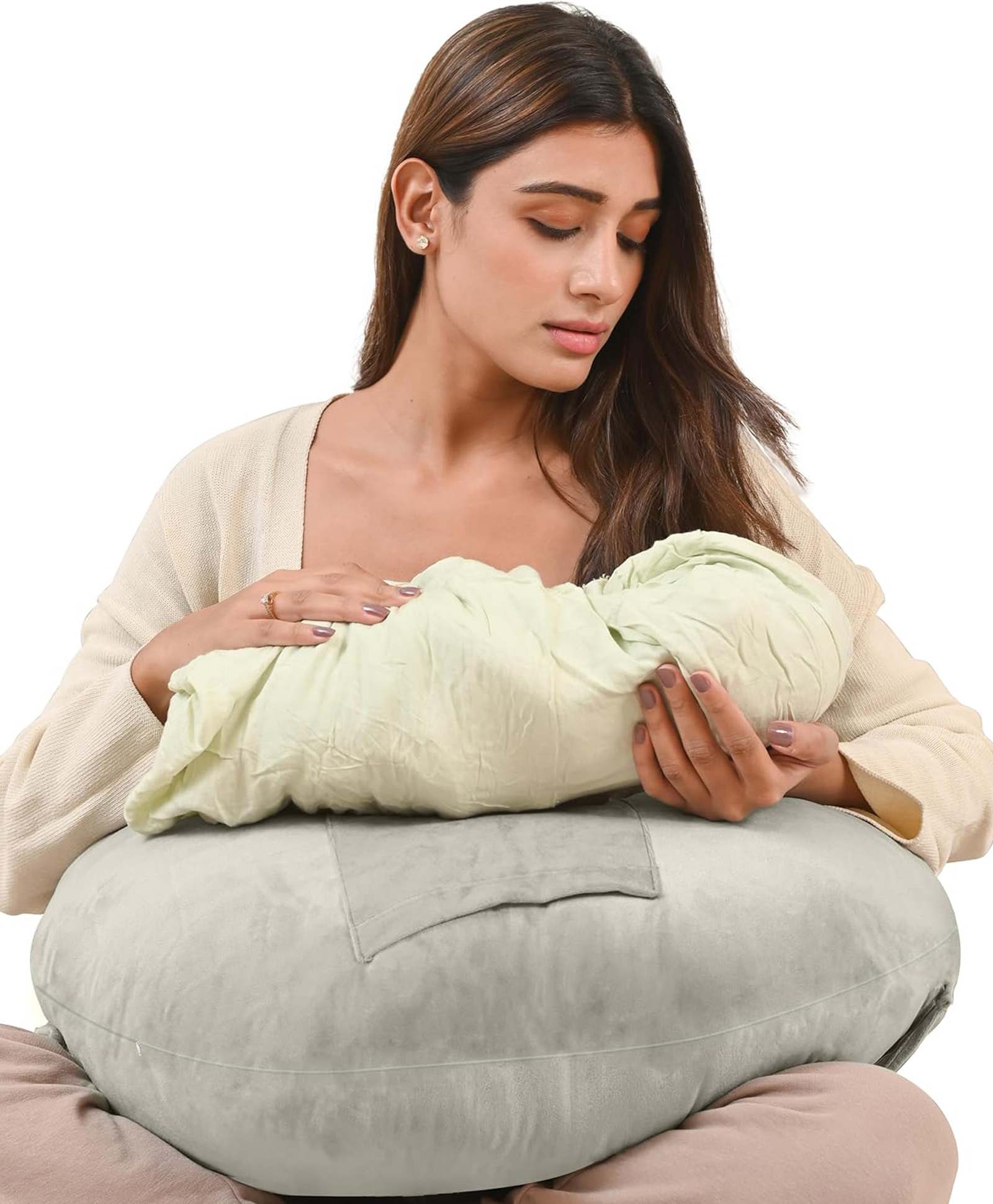 CHERILO Multipurpose 5 in 1 Baby Feeding Nursing Pillow with Adjustable Strap & Bottle Holder- CREAM-image-21