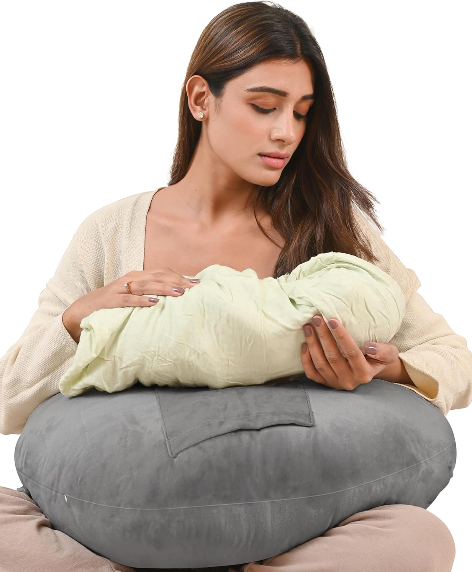CHERILO Feeding Pillow for New Born Baby with Adjustable Strap & Bottle Holder Pouch- Grey-picture-24