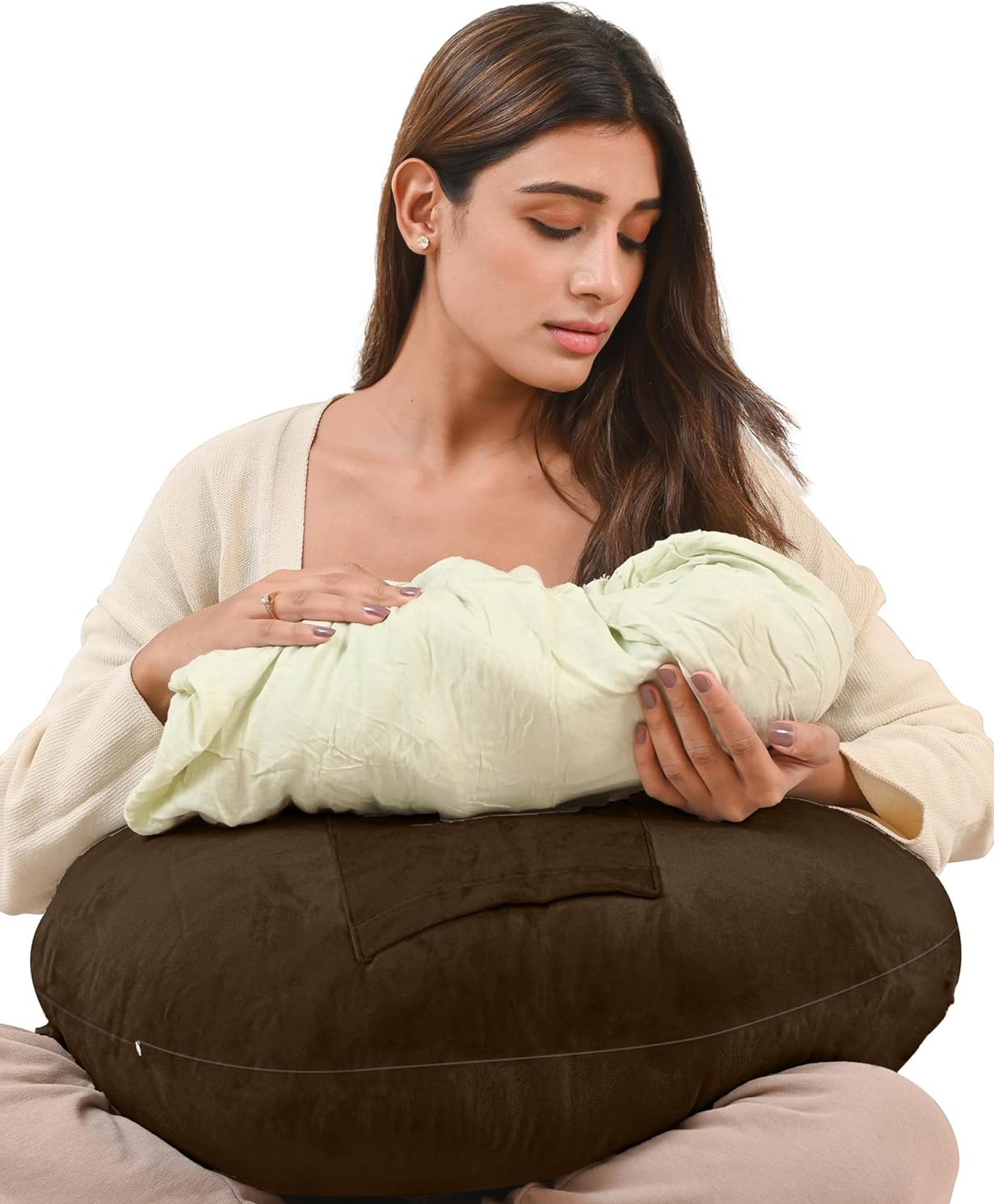 CHERILO Multipurpose 5 in 1 Baby Feeding Nursing Pillow with Adjustable Strap & Bottle Holder- BROWN-picture-22