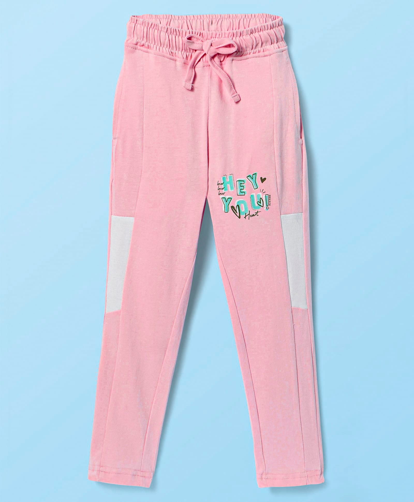 Olio Kids Sinker Knit Full Length Lounge Pant with Text Print Cut & Sew Design - Pink-picture-21