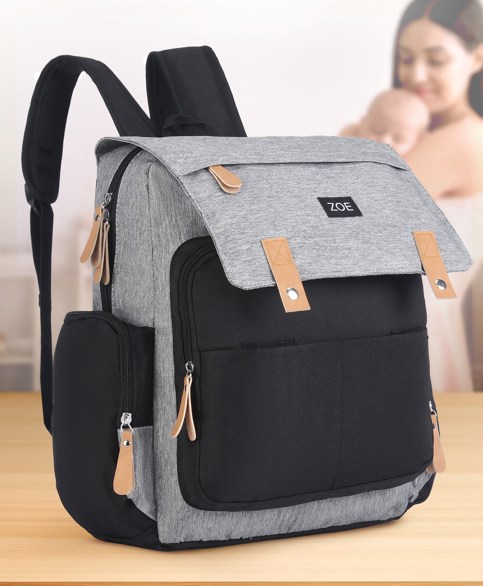 Zoe Multi-storage Diaper Backpack Travel Friendly - Grey-image-14